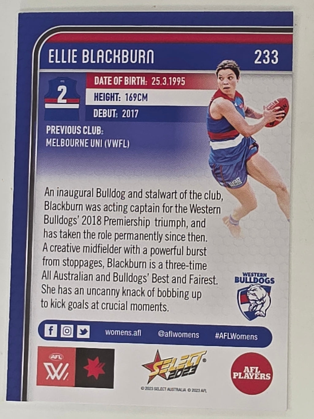 AFL 2023 Footy Stars Base Card #233 Ellie Blackburn Western Bulldogs AFLW