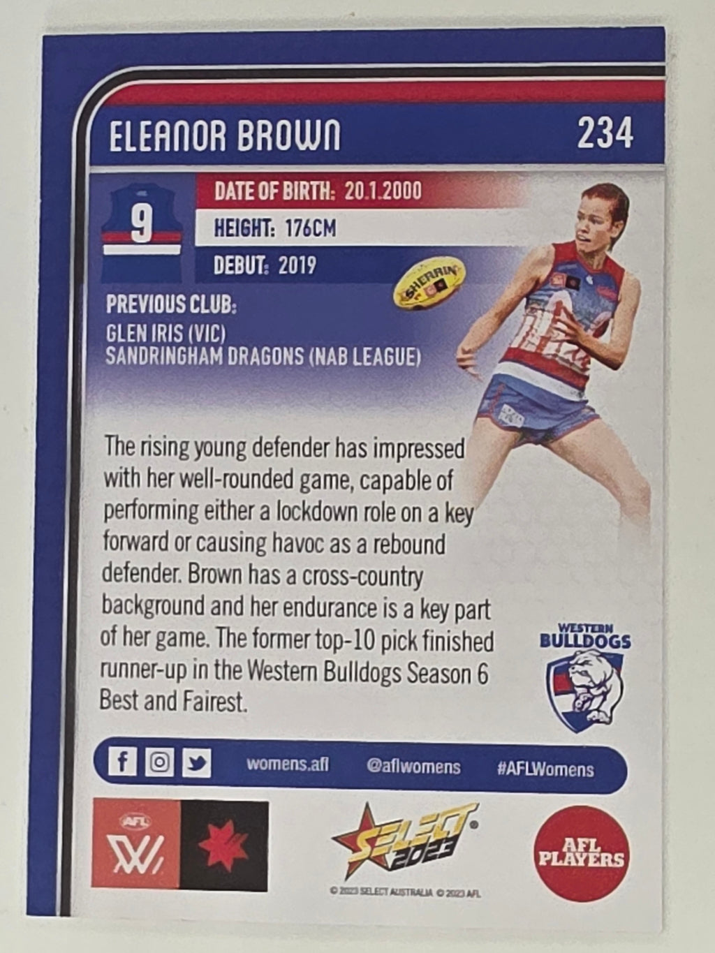 AFL 2023 Footy Stars Base Card #234 Eleanor Brown Western Bulldogs AFLW