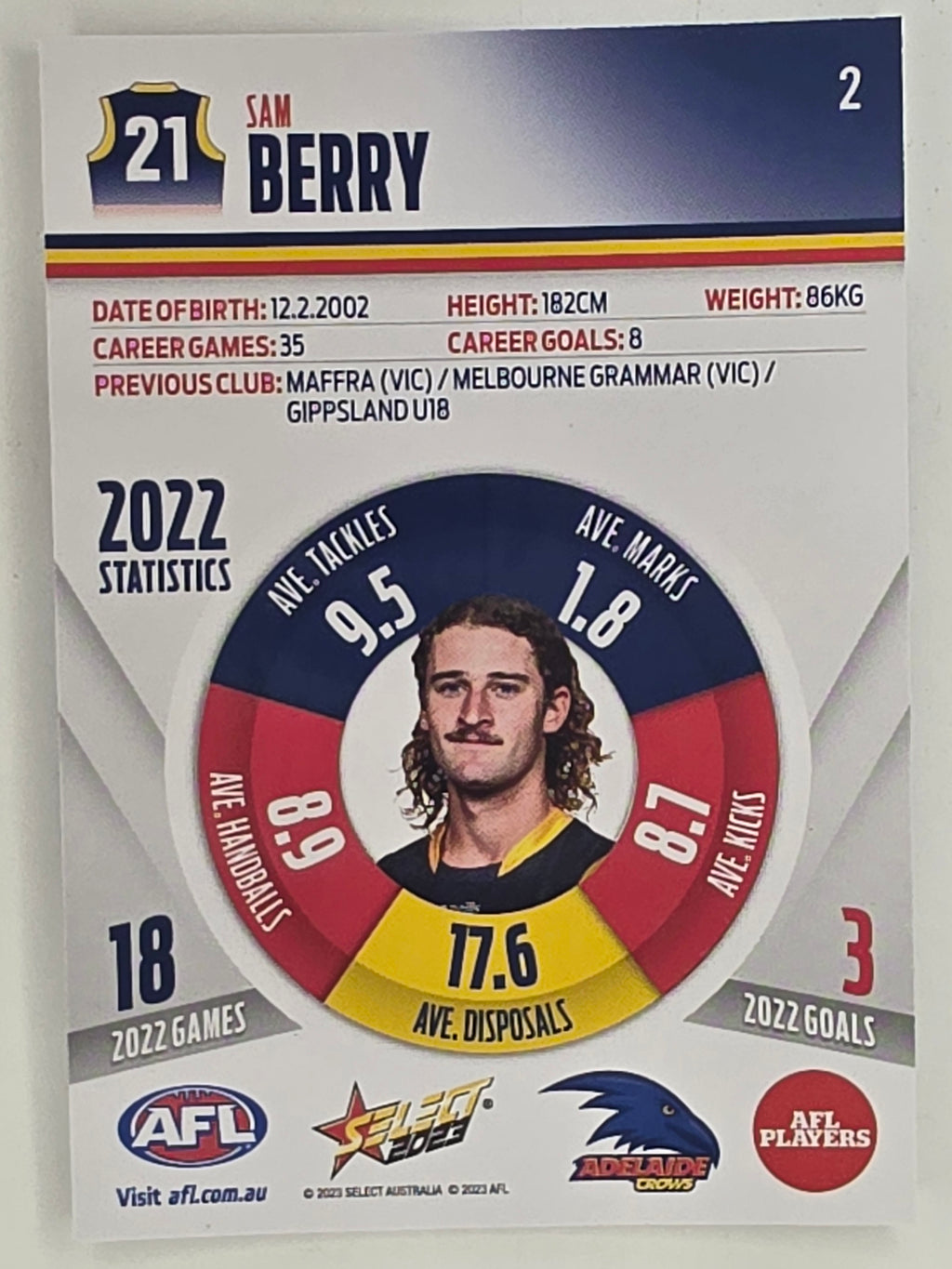 AFL 2023 Footy Stars Parallel Colour Spots #002 Sam Berry Adelaide Crows