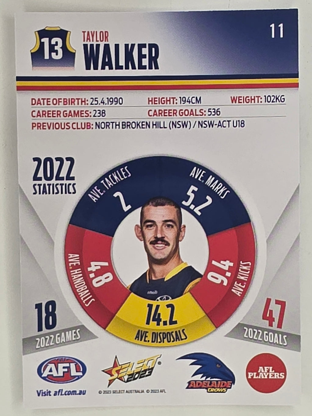 AFL 2023 Footy Stars Parallel Colour Spots #011 Taylor Walker Adelaide Crows