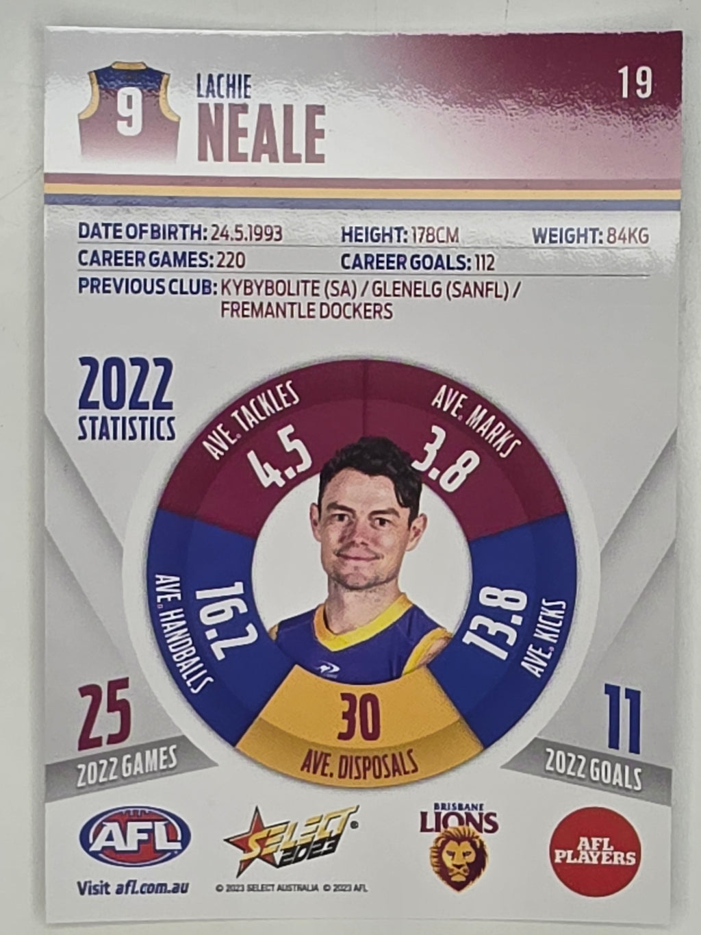 AFL 2023 Footy Stars Parallel Colour Spots #019 Lachie Neale Brisbane Lions