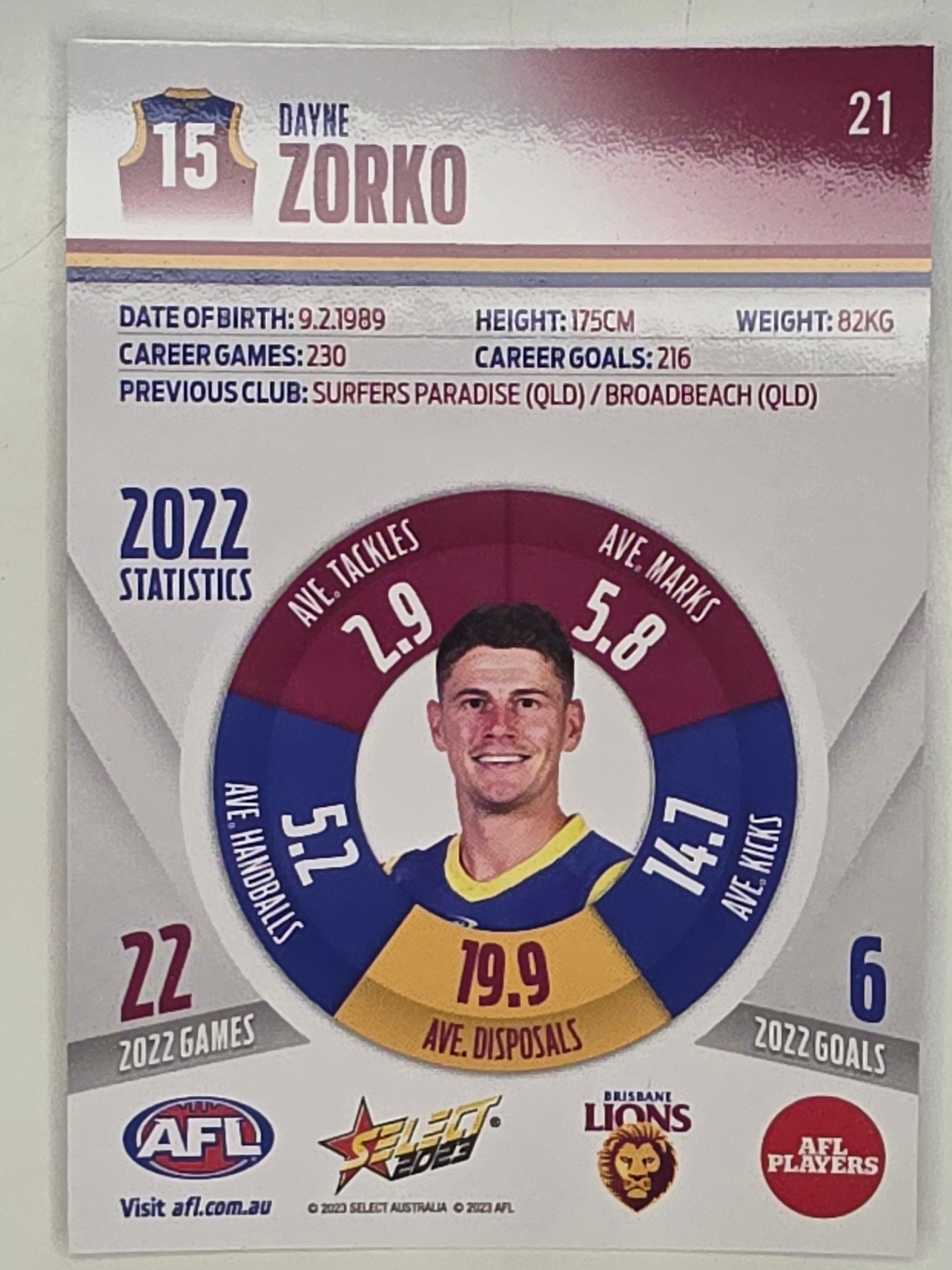 AFL 2023 Footy Stars Parallel Colour Spots #021 Dayne Zorko Brisbane Lions