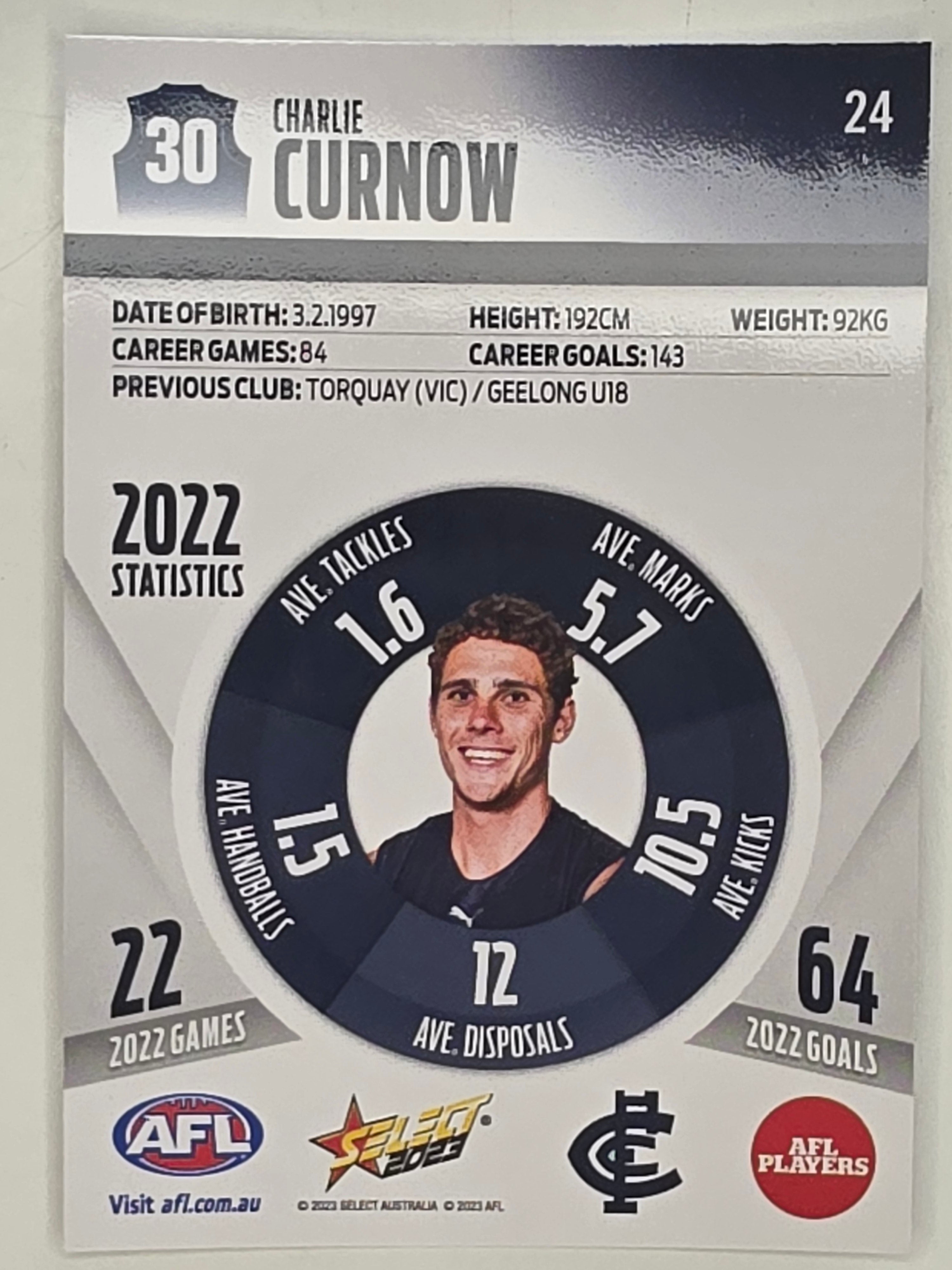 AFL 2023 Footy Stars Parallel Colour Spots #024 Charlie Curnow Carlton Blues