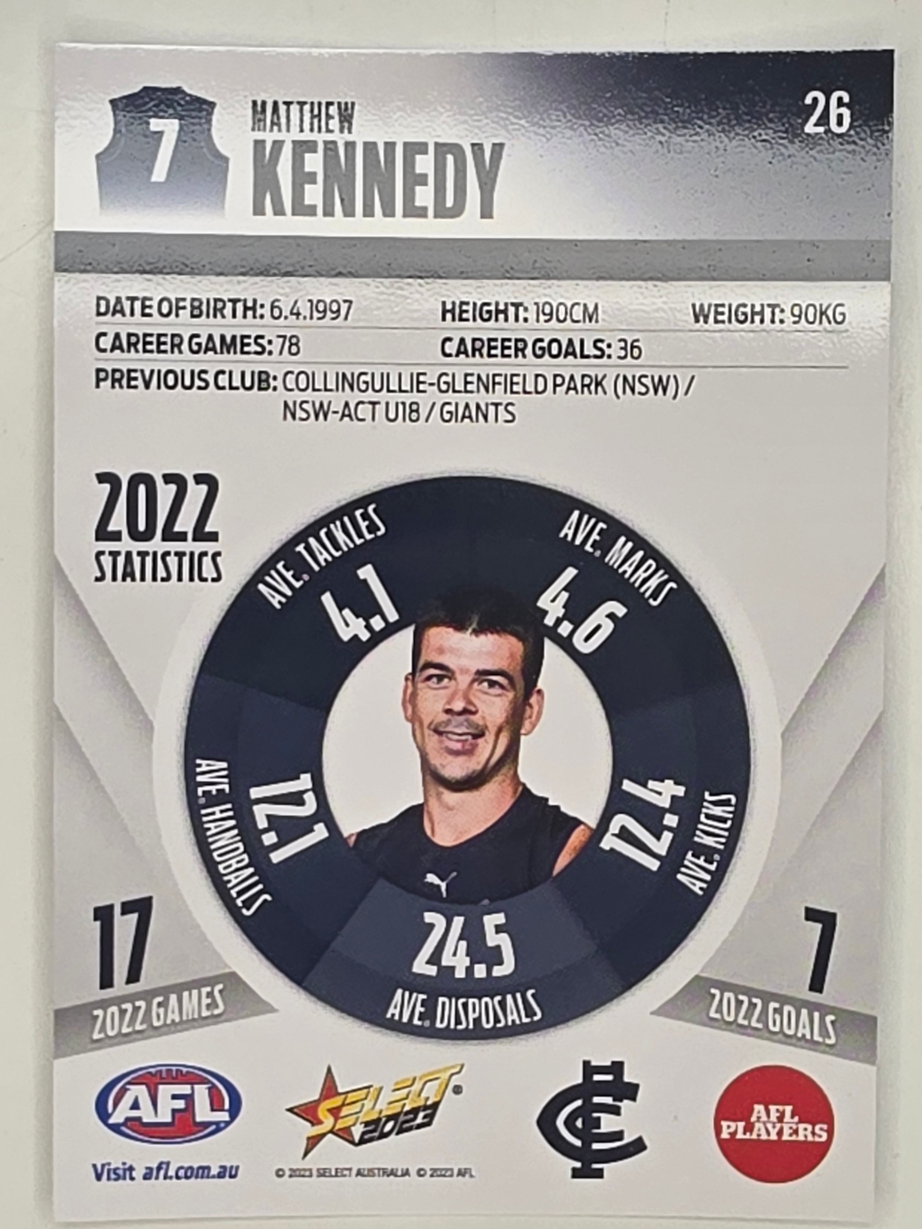 AFL 2023 Footy Stars Parallel Colour Spots #026 Matthew Kennedy Carlton Blues
