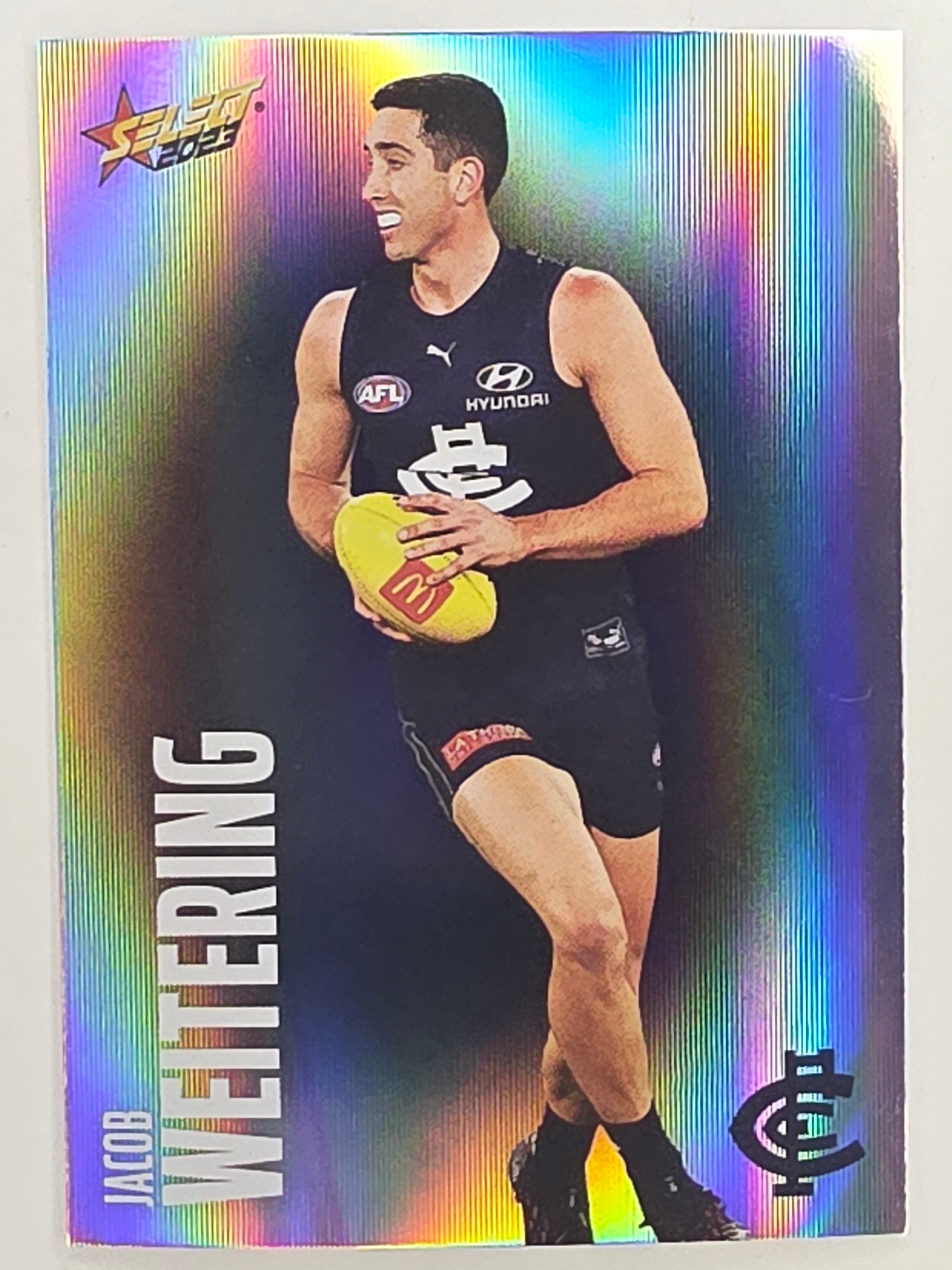 AFL 2023 Footy Stars Parallel Colour Spots #031 Jacob Weitering Carlton Blues