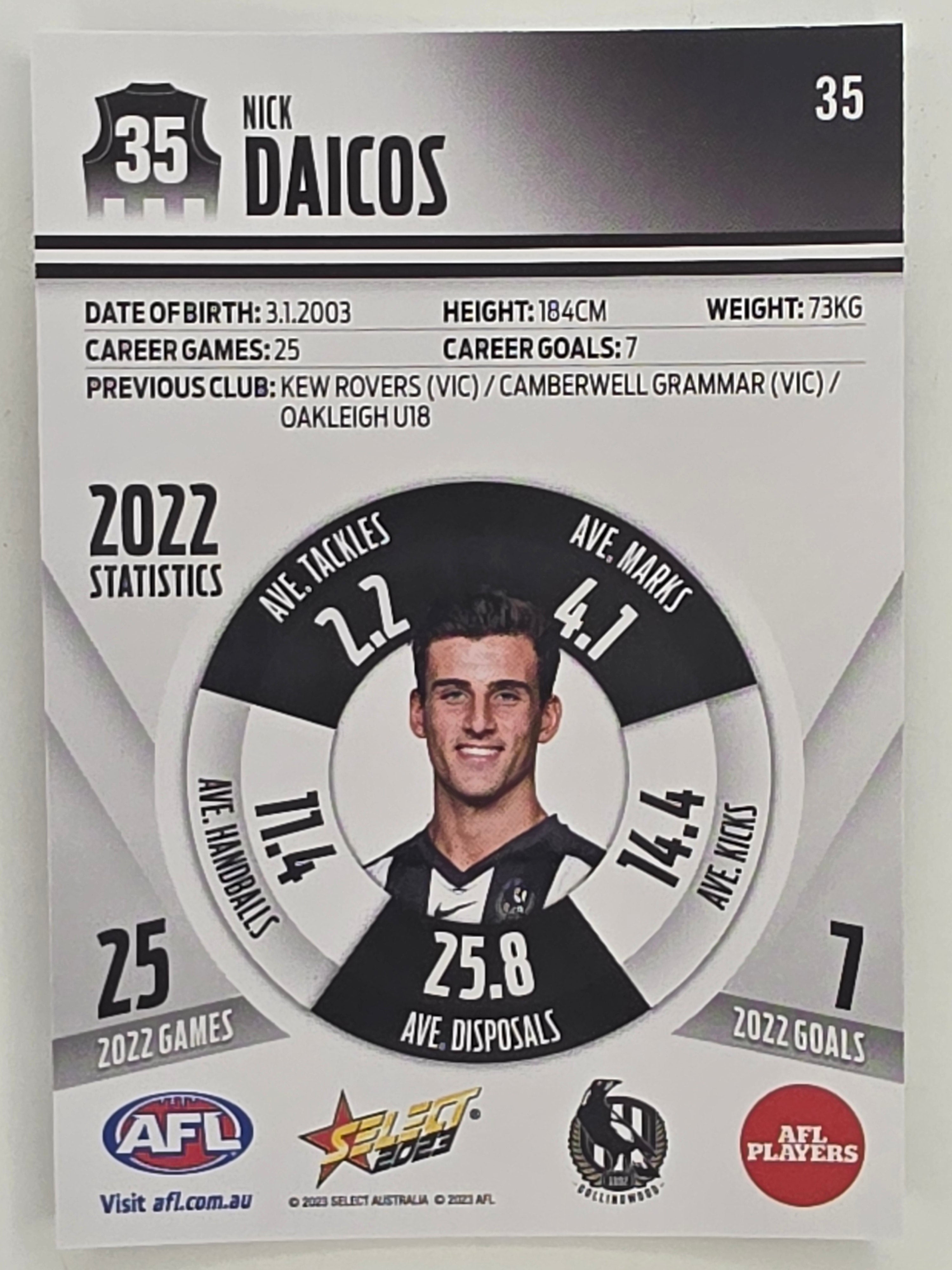 AFL 2023 Footy Stars Parallel Colour Spots #035 Nick Daicos Collingwood Magpies