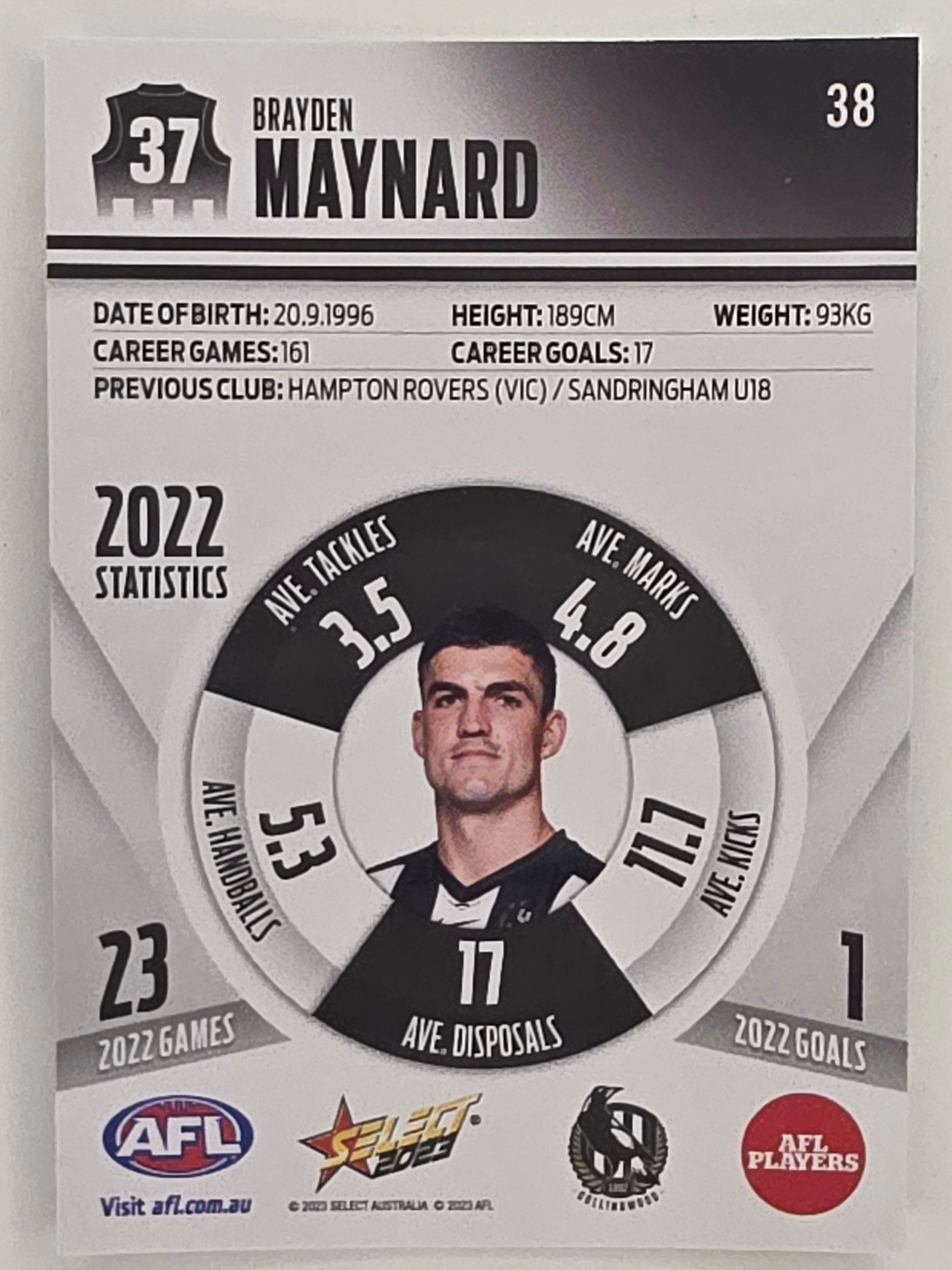 AFL 2023 Footy Stars Parallel Colour Spots #038 Brayden Maynard Collingwood Magpies