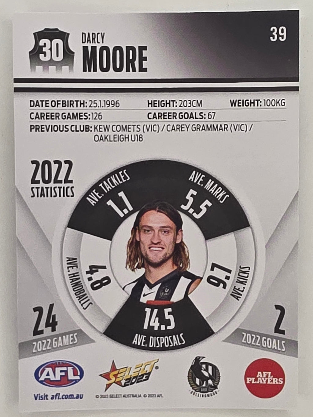 AFL 2023 Footy Stars Parallel Colour Spots #039 Darcy Moore Collingwood Magpies