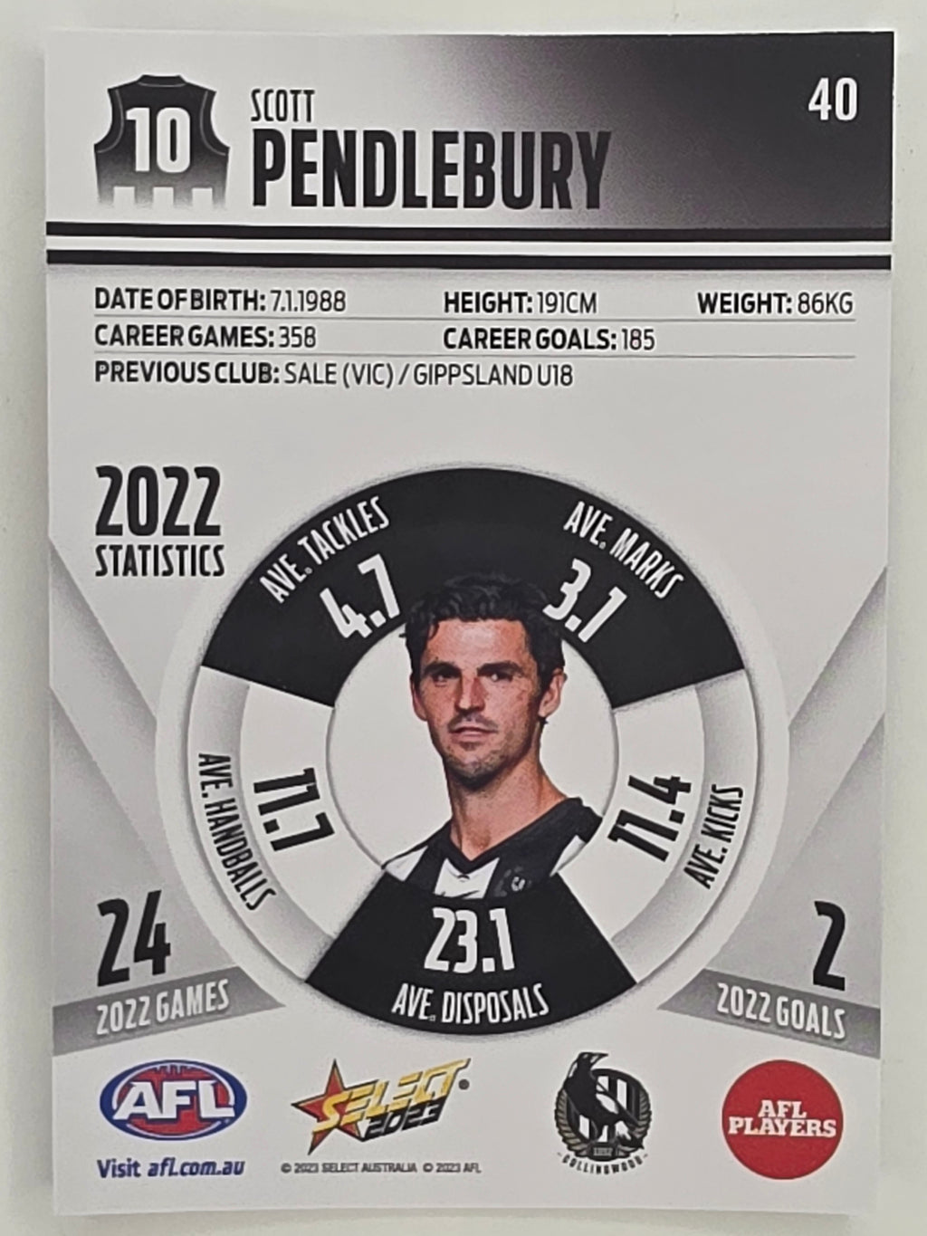 AFL 2023 Footy Stars Parallel Colour Spots #040 Scott Pendlebury Collingwood Magpies