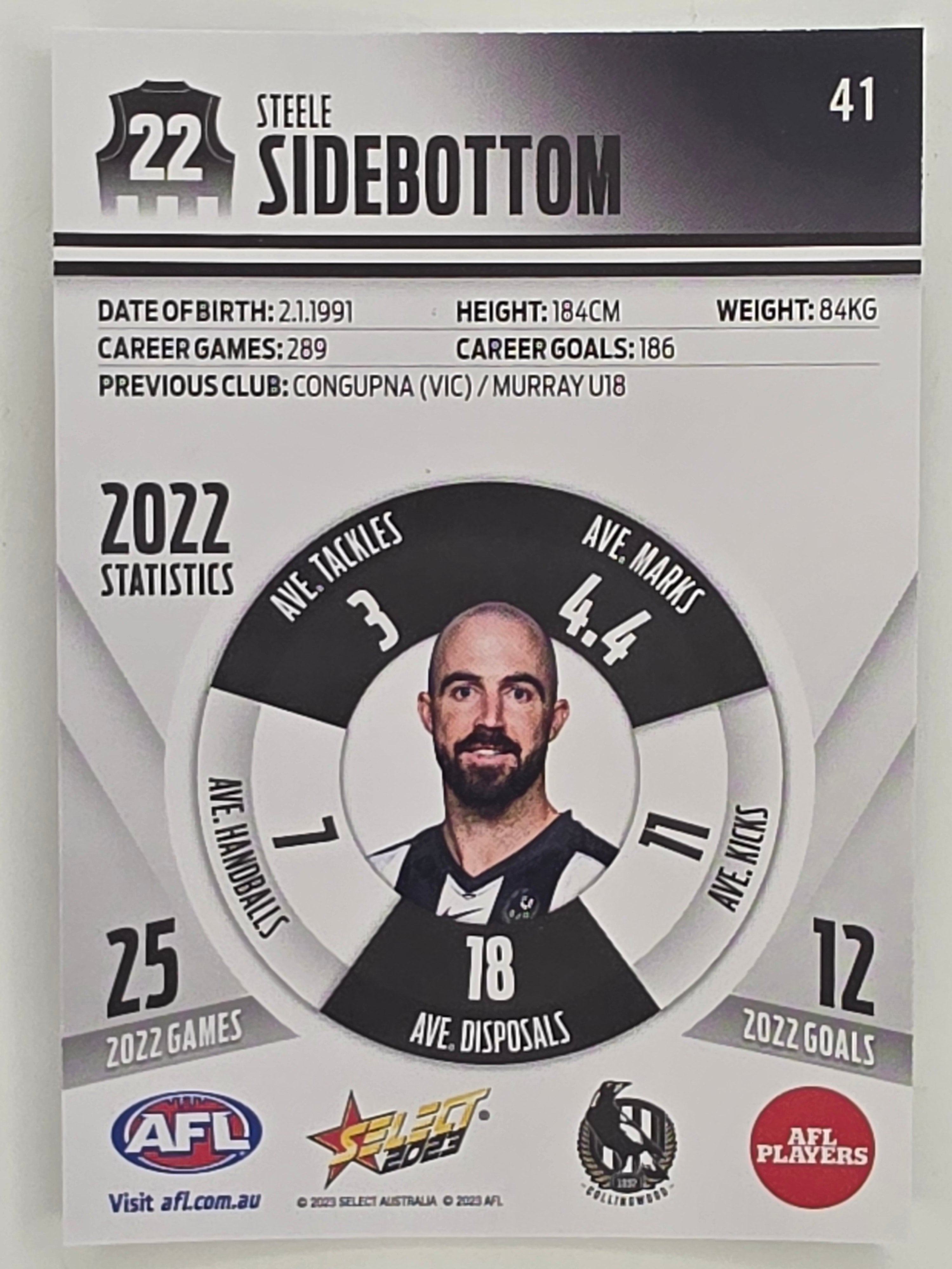 AFL 2023 Footy Stars Parallel Colour Spots #041 Steele Sidebottom Collingwood Magpies