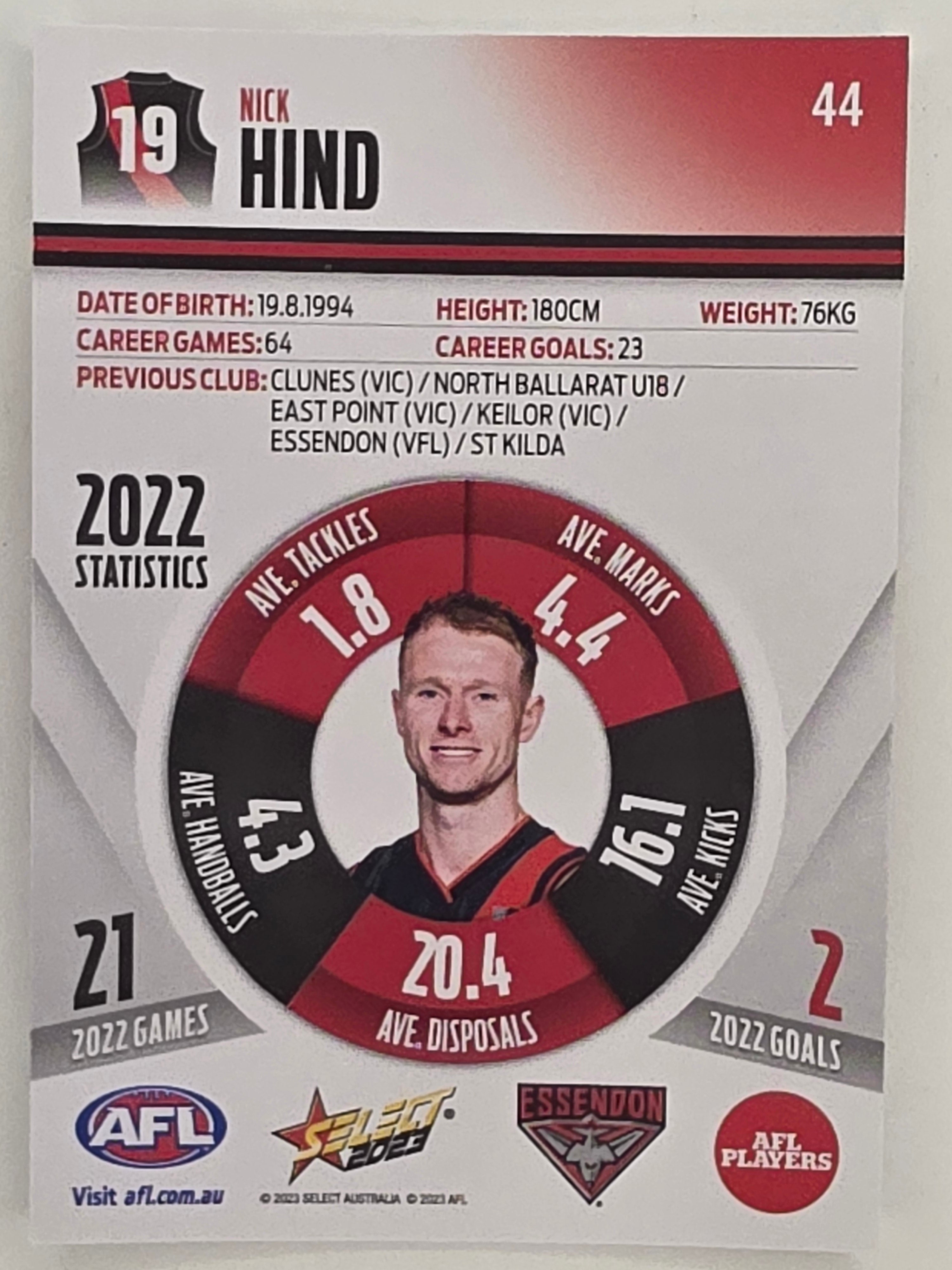 AFL 2023 Footy Stars Parallel Colour Spots #044 Nick Hind Essendon Bombers