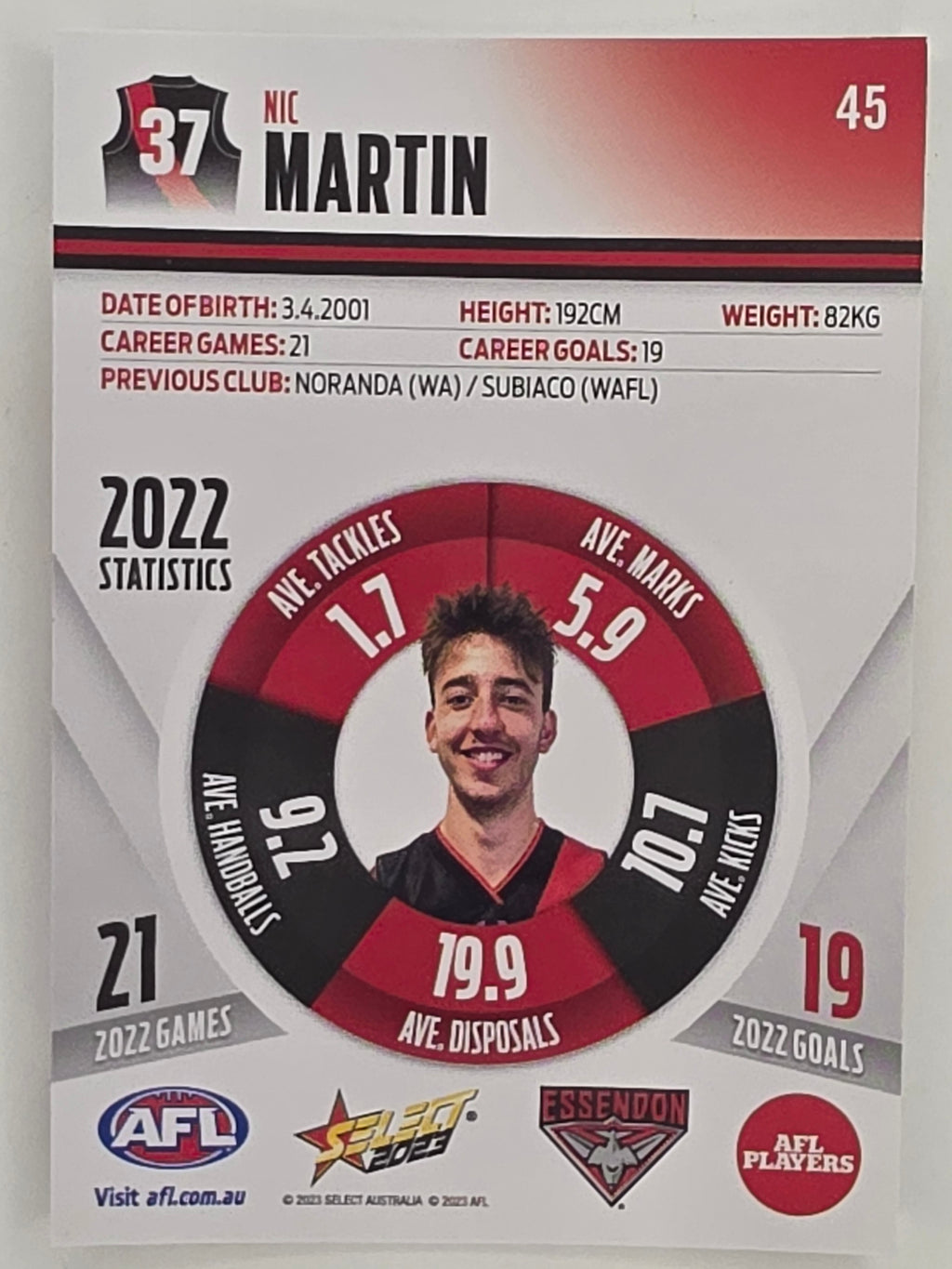AFL 2023 Footy Stars Parallel Colour Spots #045 Nic Martin Essendon Bombers