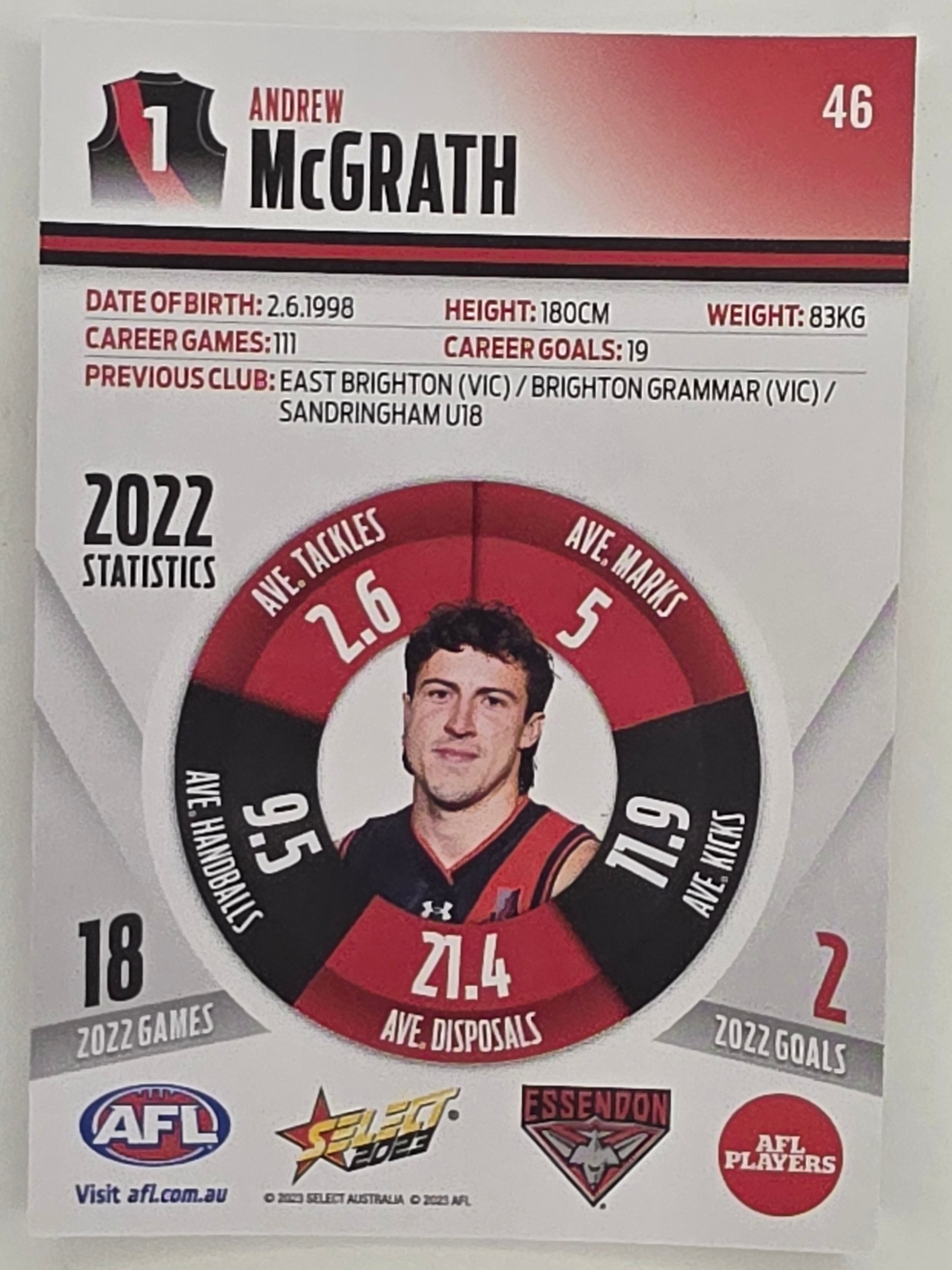 AFL 2023 Footy Stars Parallel Colour Spots #046 Andrew McGrath Essendon Bombers