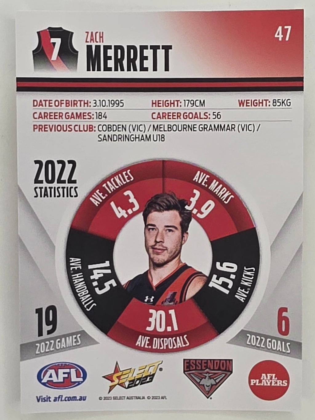 AFL 2023 Footy Stars Parallel Colour Spots #047 Zach Merrett Essendon Bombers