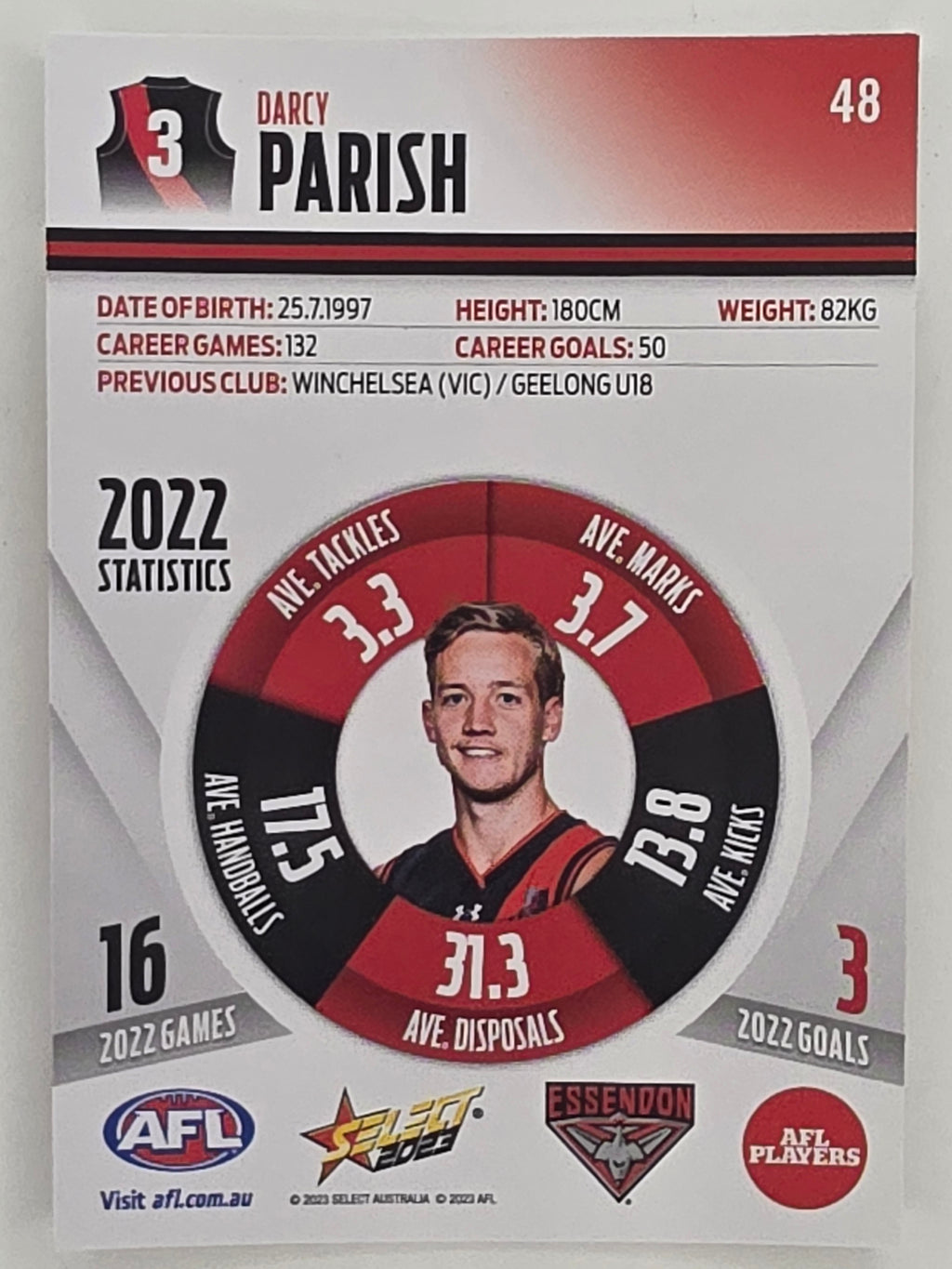 AFL 2023 Footy Stars Parallel Colour Spots #048 Darcy Parish Essendon Bombers