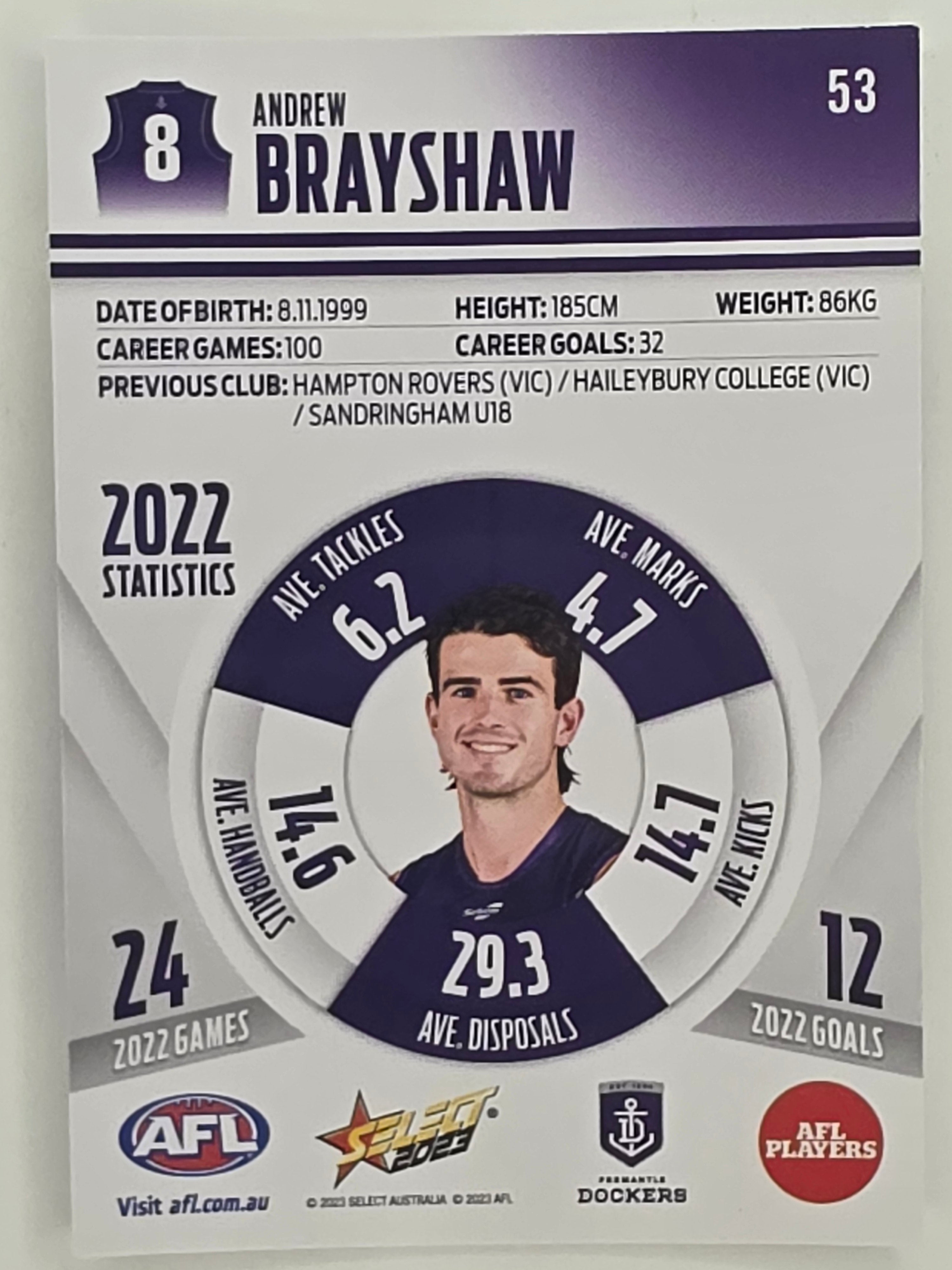 AFL 2023 Footy Stars Parallel Colour Spots #053 Andrew Brayshaw Fremantle Dockers