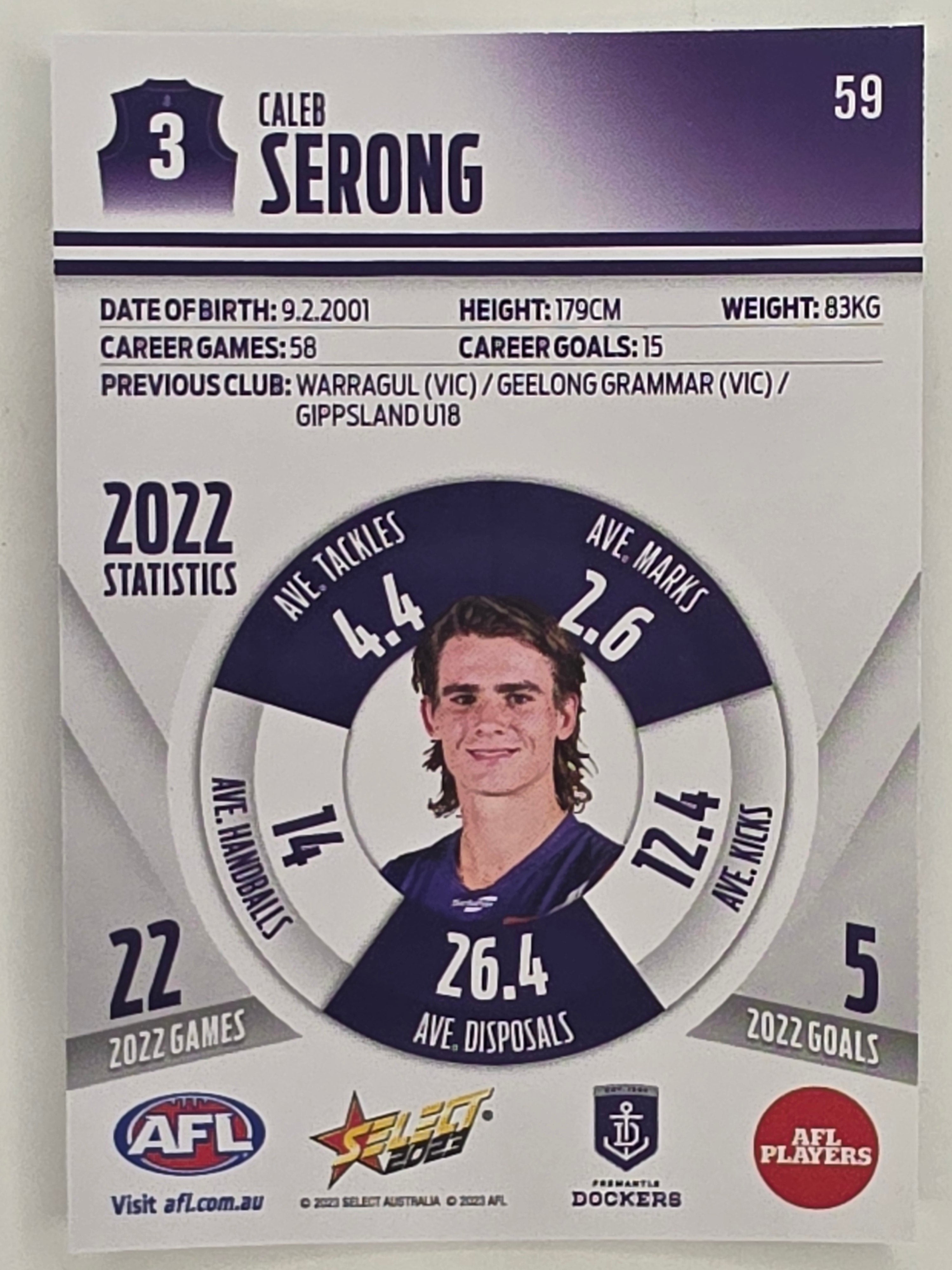 AFL 2023 Footy Stars Parallel Colour Spots #059 Caleb Serong Fremantle Dockers