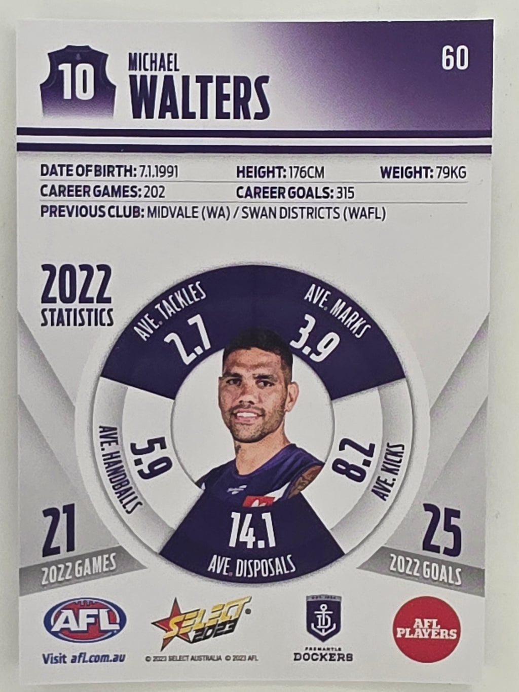 AFL 2023 Footy Stars Parallel Colour Spots #060 Michael Walters Fremantle Dockers
