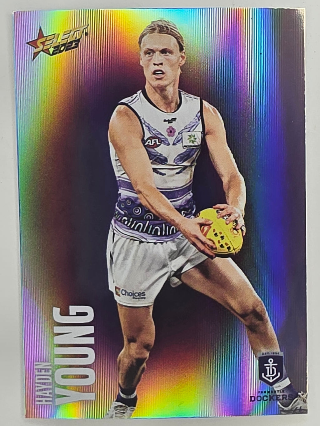 AFL 2023 Footy Stars Parallel Colour Spots #061 Hayden Young Fremantle Dockers
