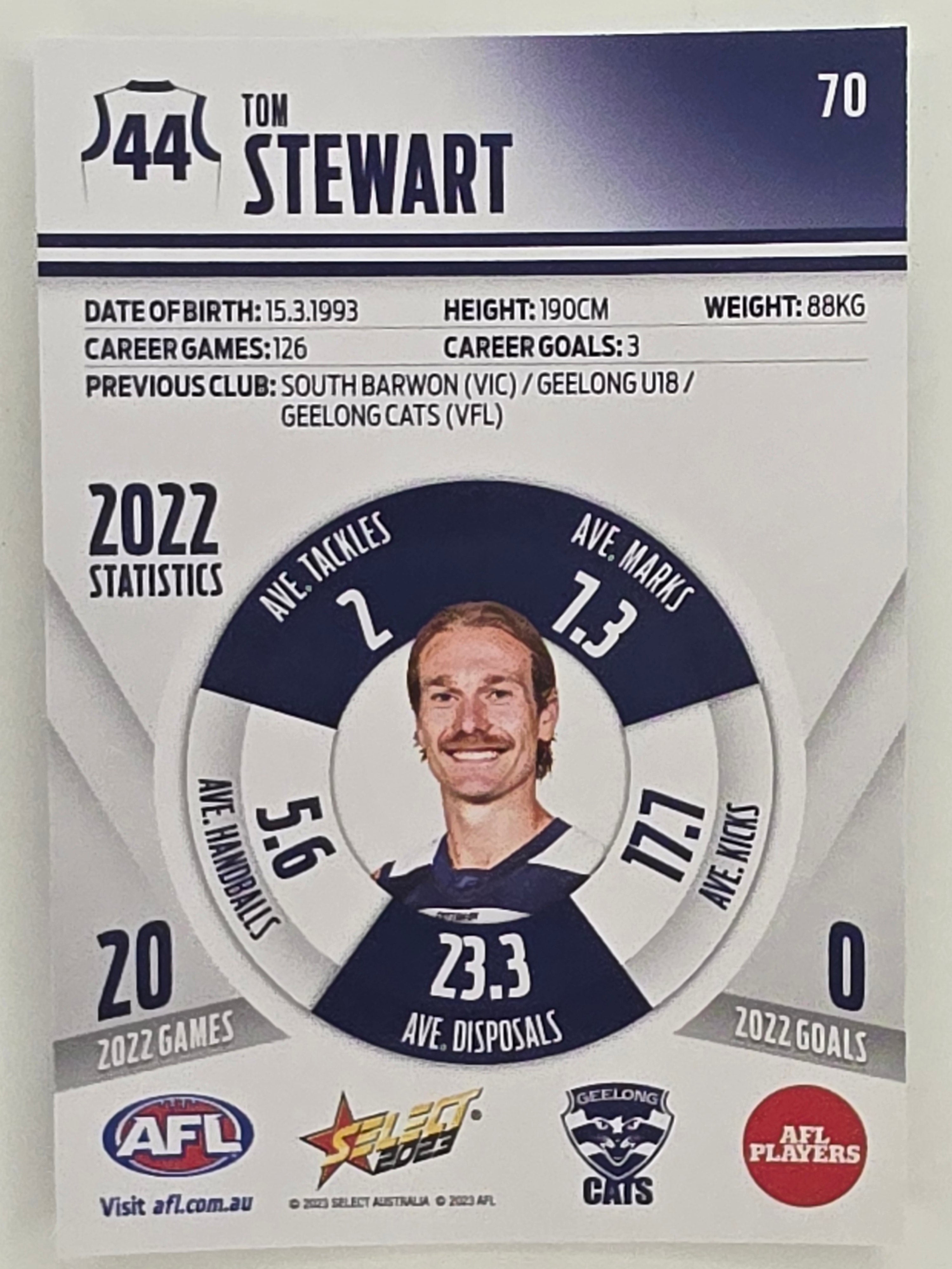 AFL 2023 Footy Stars Parallel Colour Spots #070 Tom Stewart Geelong Cats