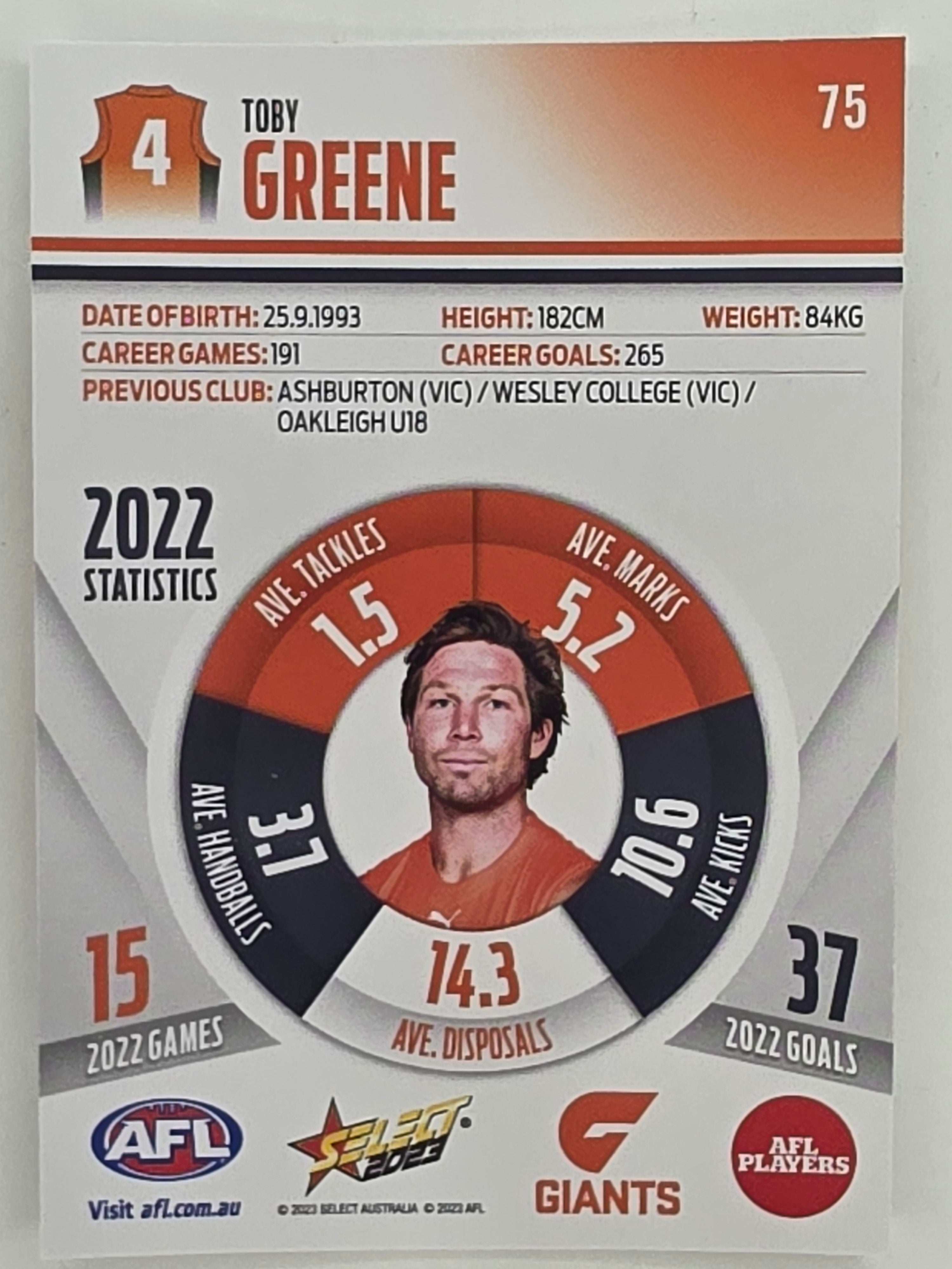 AFL 2023 Footy Stars Parallel Colour Spots #075 Toby Greene GWS Giants