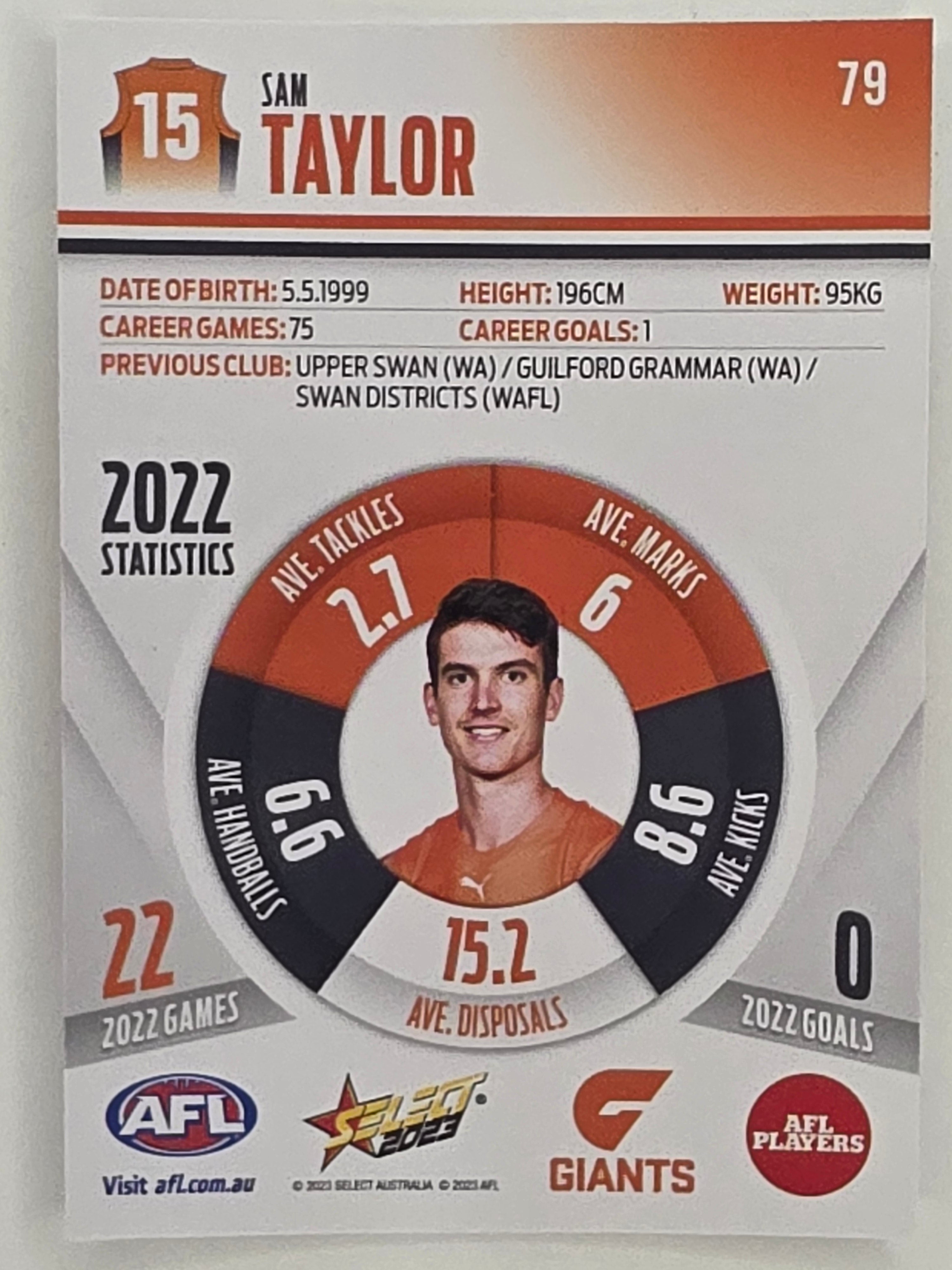 AFL 2023 Footy Stars Parallel Colour Spots #079 Sam Taylor GWS Giants