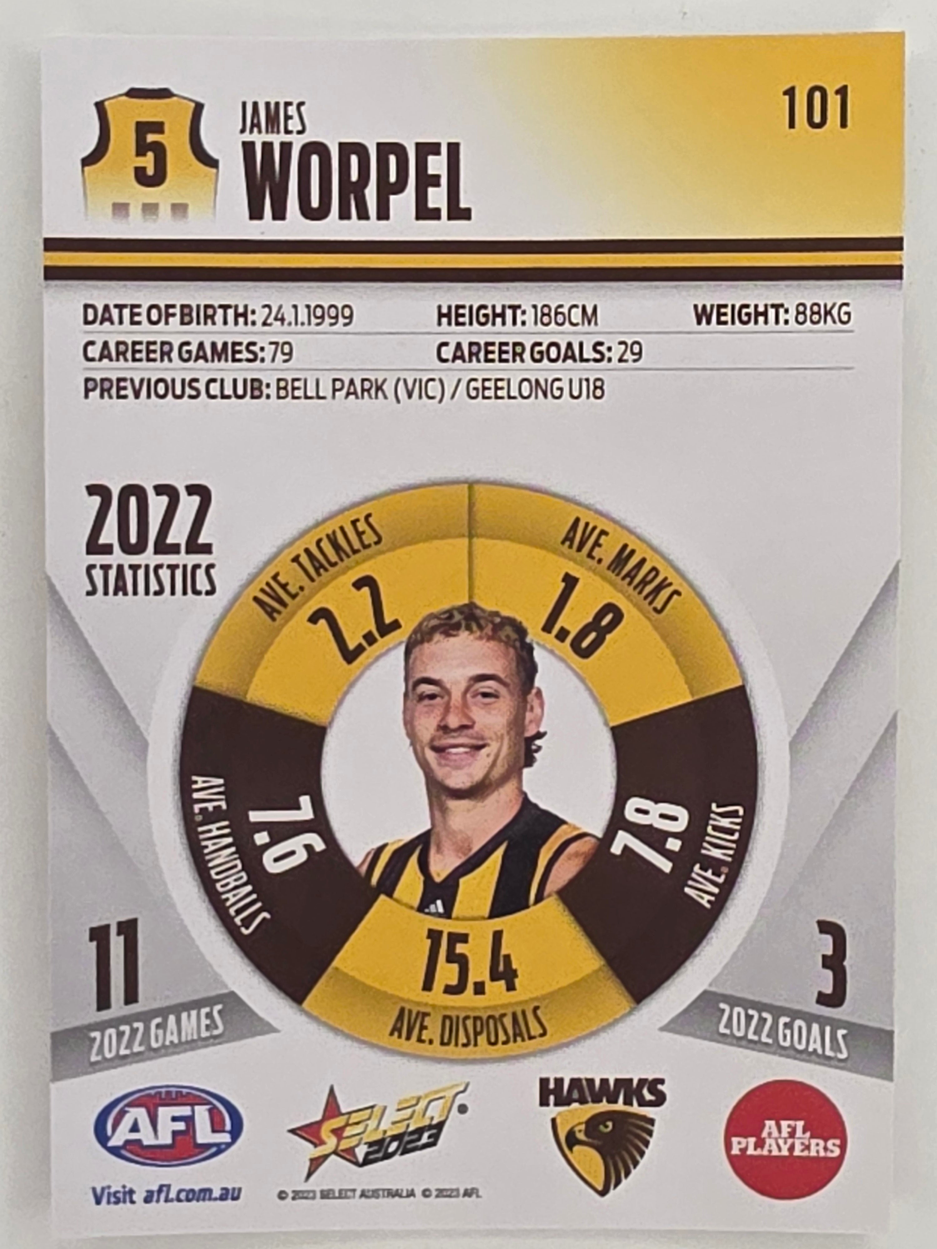 AFL 2023 Footy Stars Parallel Colour Spots #101 James Worpel Hawthorn Hawks