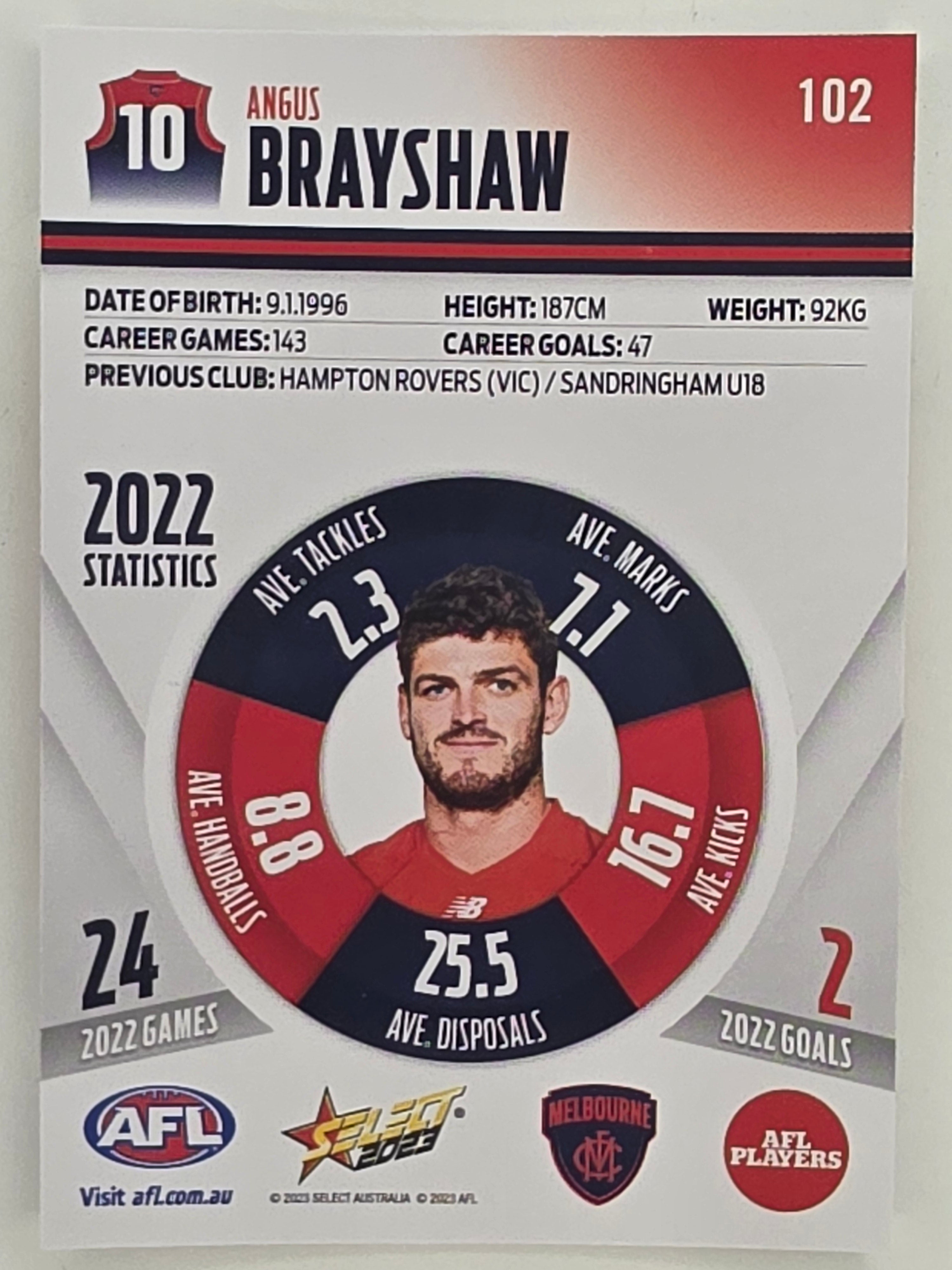 AFL 2023 Footy Stars Parallel Colour Spots #102 Angus Brayshaw Melbourne Demons