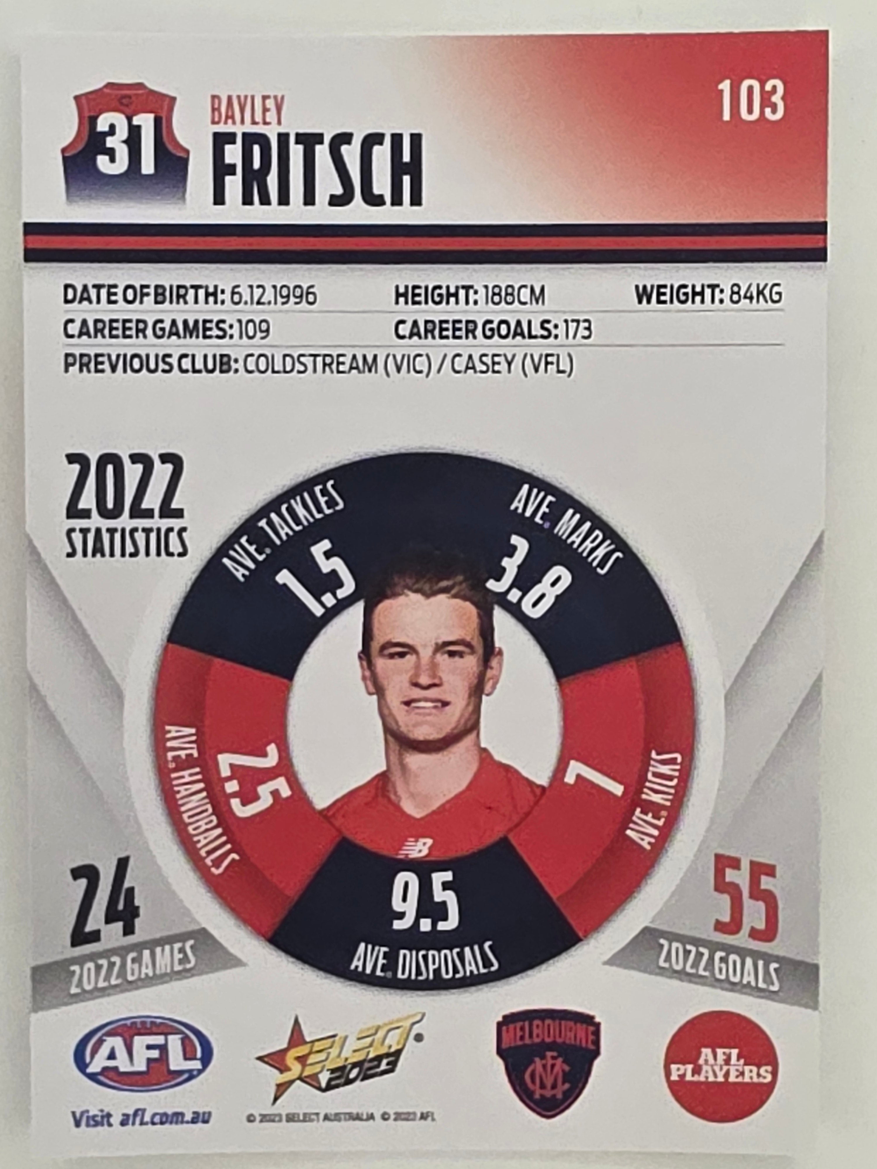 AFL 2023 Footy Stars Parallel Colour Spots #103 Bayley Fritsch Melbourne Demons
