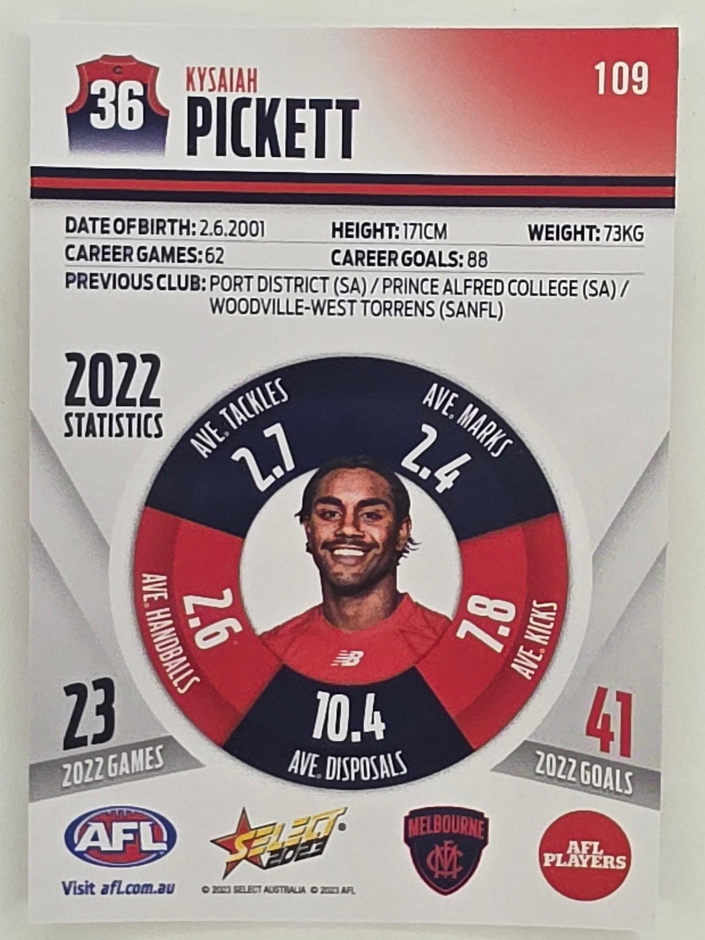 AFL 2023 Footy Stars Parallel Colour Spots #109 Kysaiah Pickett Melbourne Demons