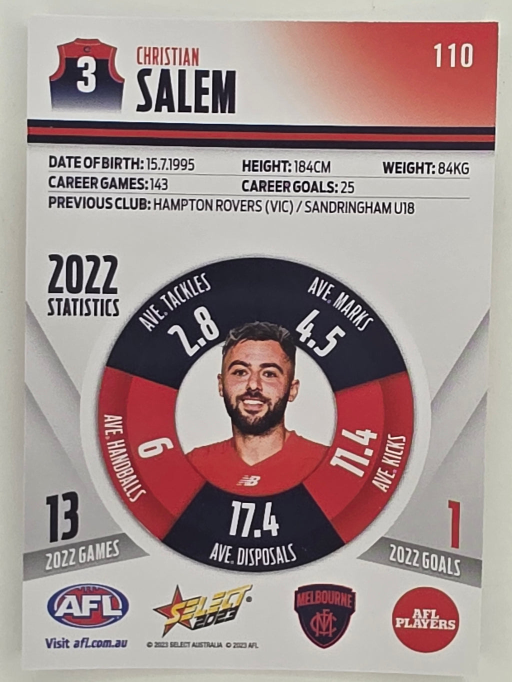 AFL 2023 Footy Stars Parallel Colour Spots #110 Christian Salem Melbourne Demons