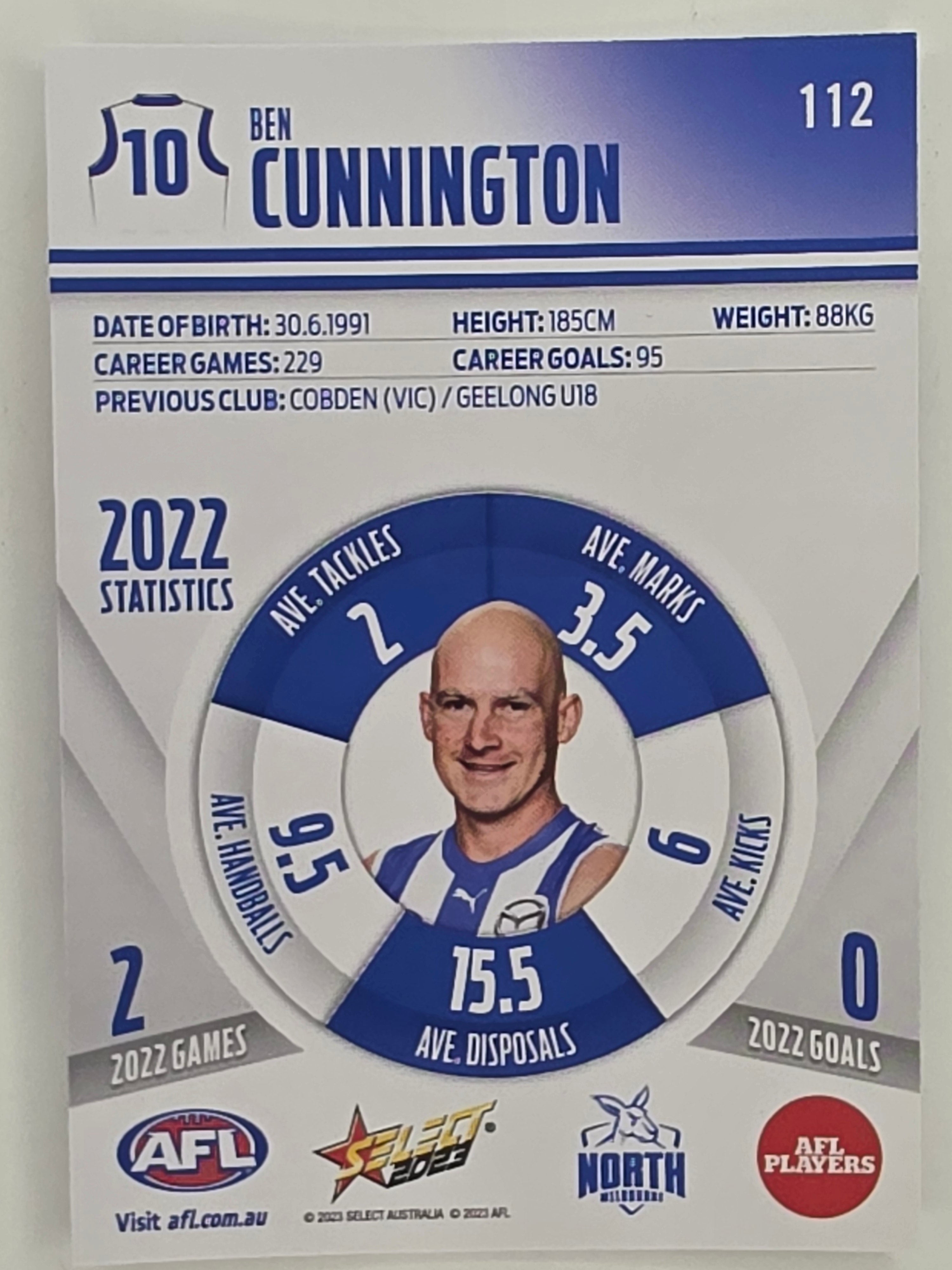 AFL 2023 Footy Stars Parallel Colour Spots #112 Ben Cunnington North Melbourne Kangaroos