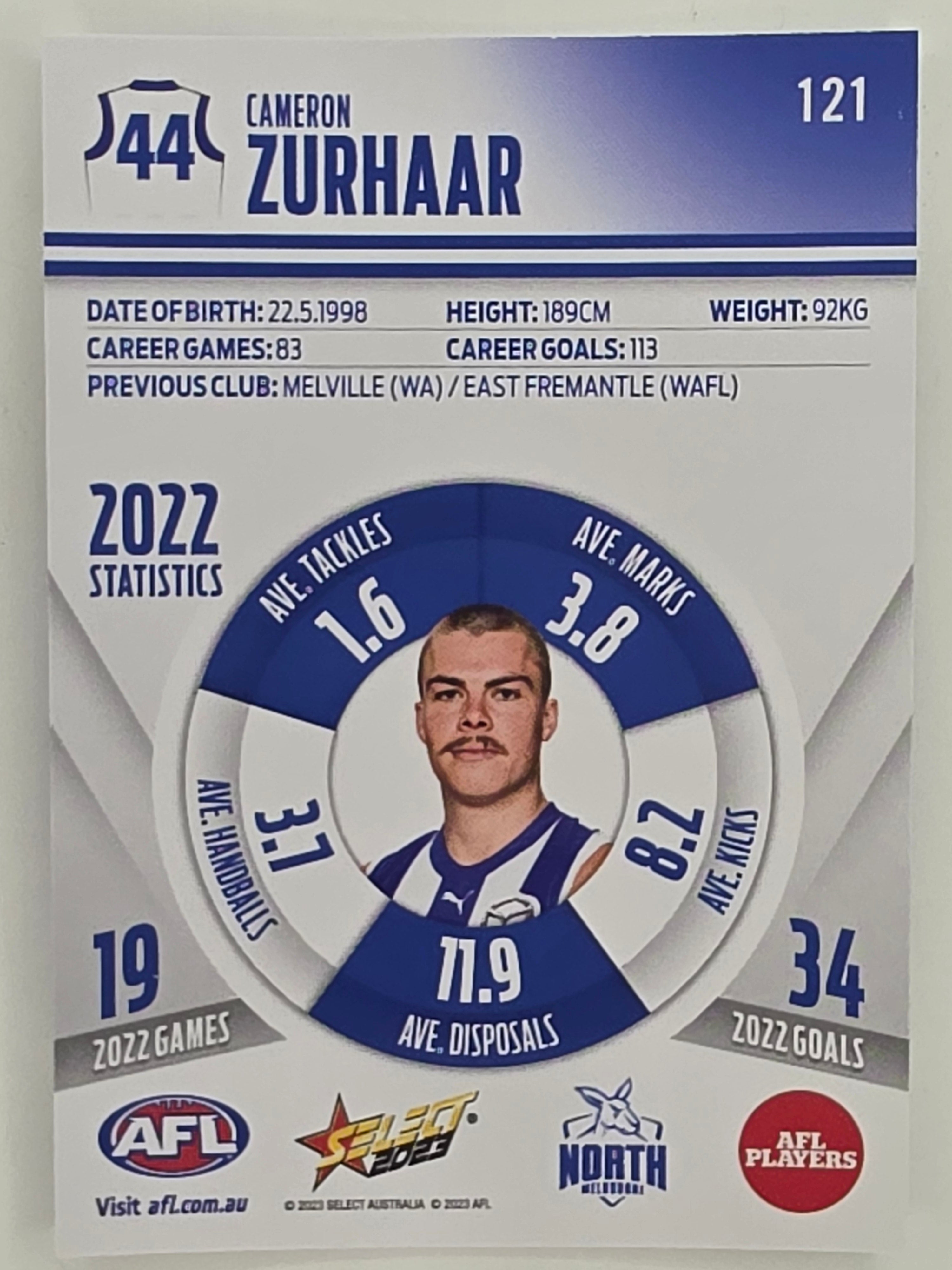 AFL 2023 Footy Stars Parallel Colour Spots #121 Cameron Zurhaar North Melbourne Kangaroos