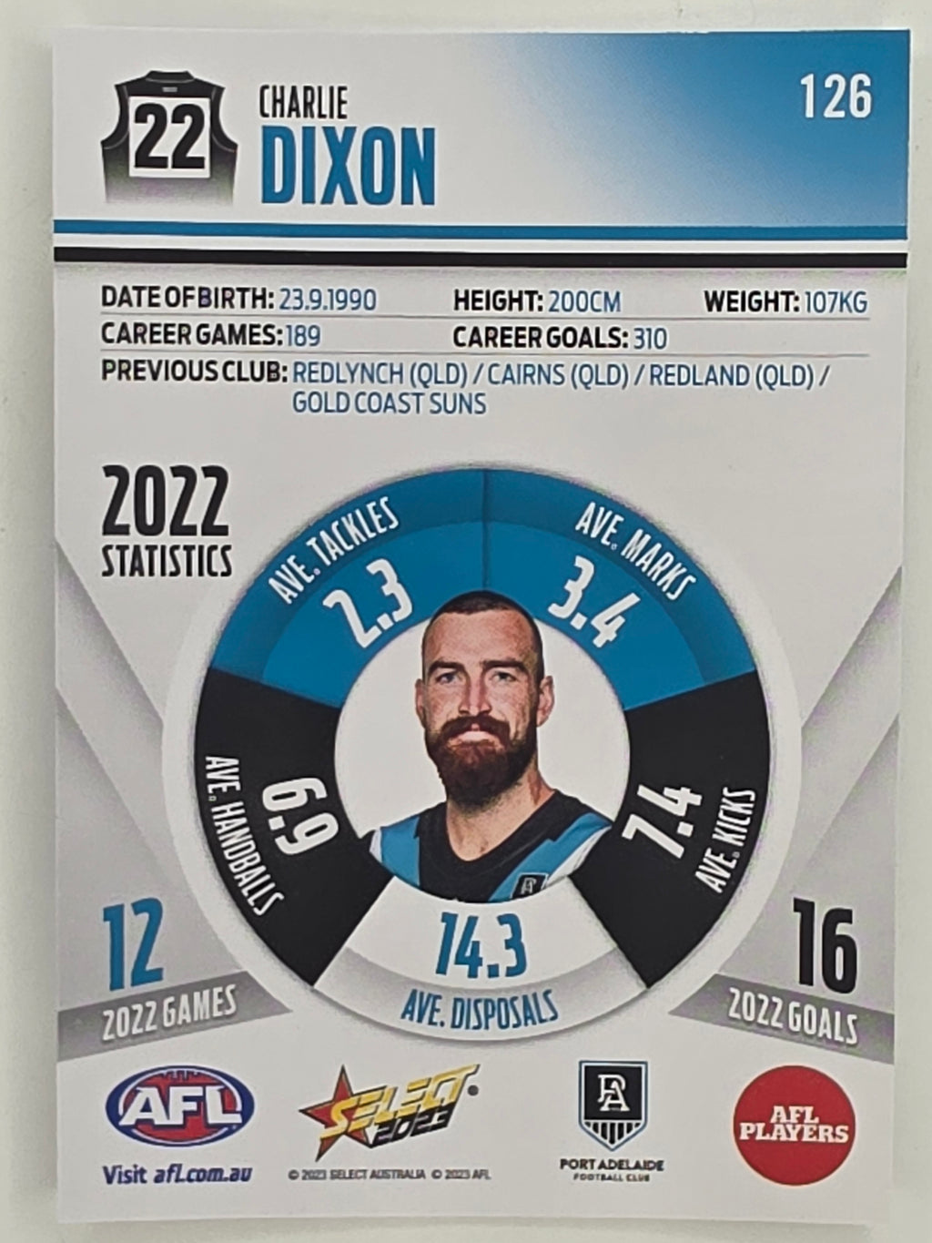 AFL 2023 Footy Stars Parallel Colour Spots #126 Charlie Dixon Port Adelaide Power