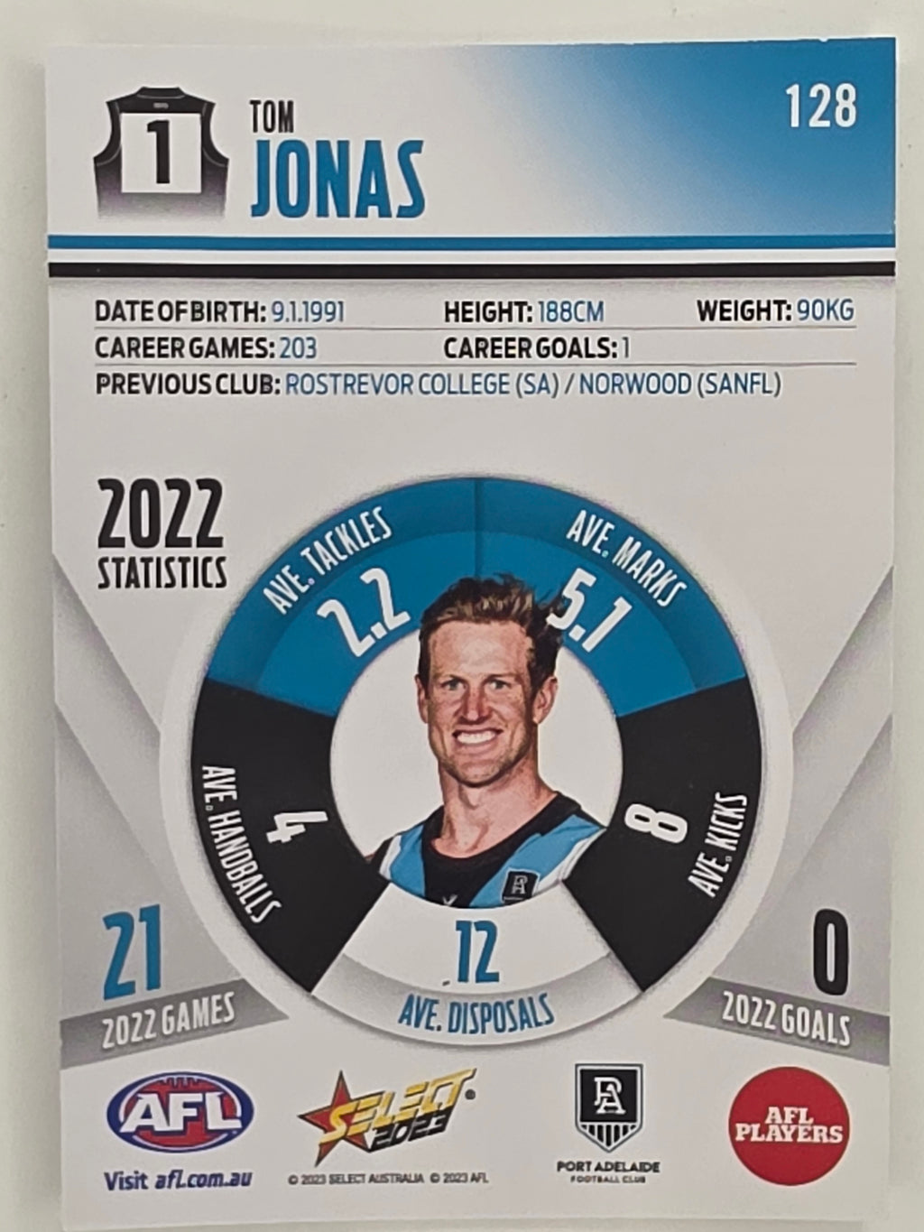 AFL 2023 Footy Stars Parallel Colour Spots #128 Tom Jonas Port Adelaide Power