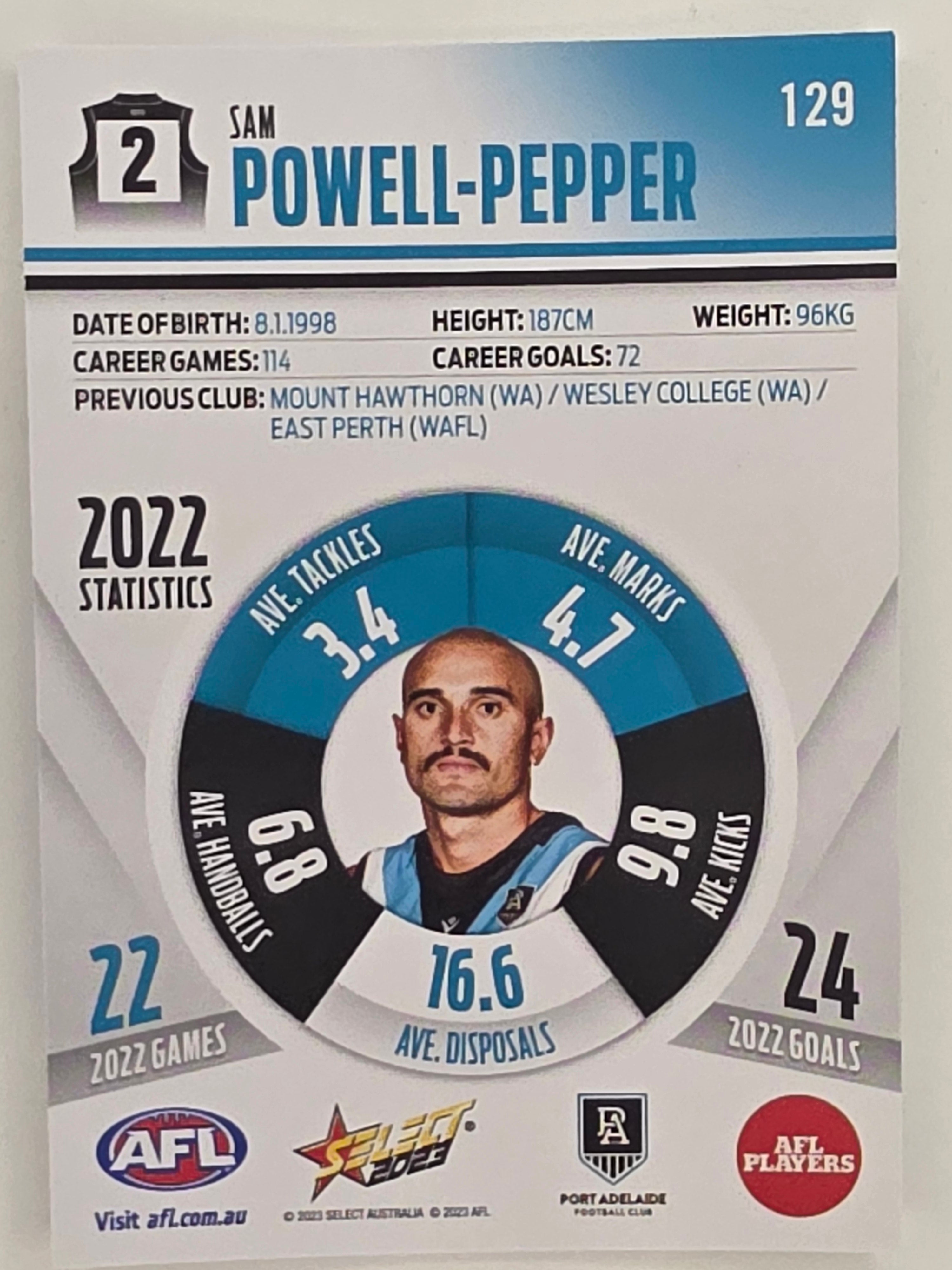 AFL 2023 Footy Stars Parallel Colour Spots #129 Sam Powell-Pepper Port Adelaide Power