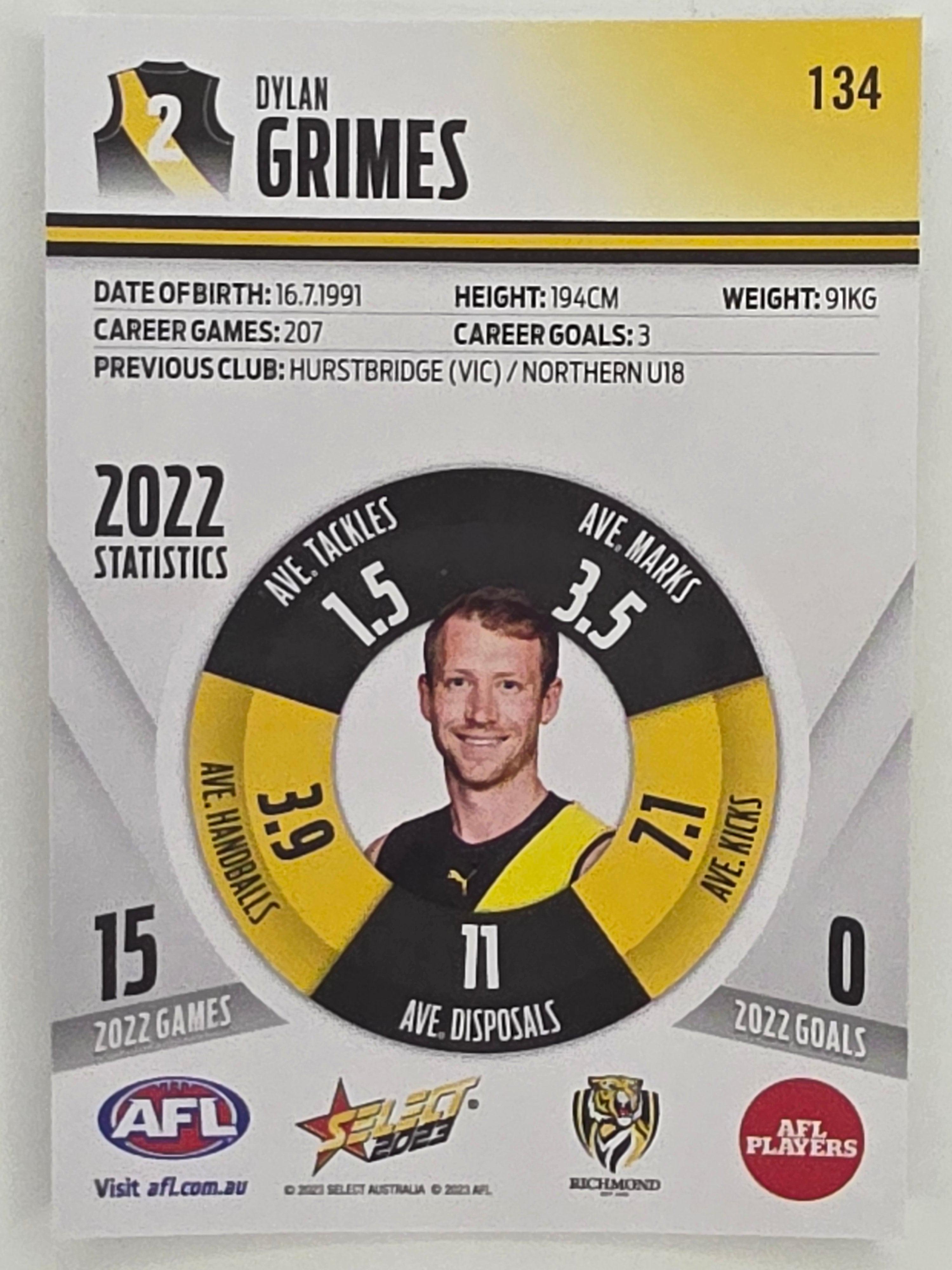 AFL 2023 Footy Stars Parallel Colour Spots #134 Dylan Grimes Richmond Tigers