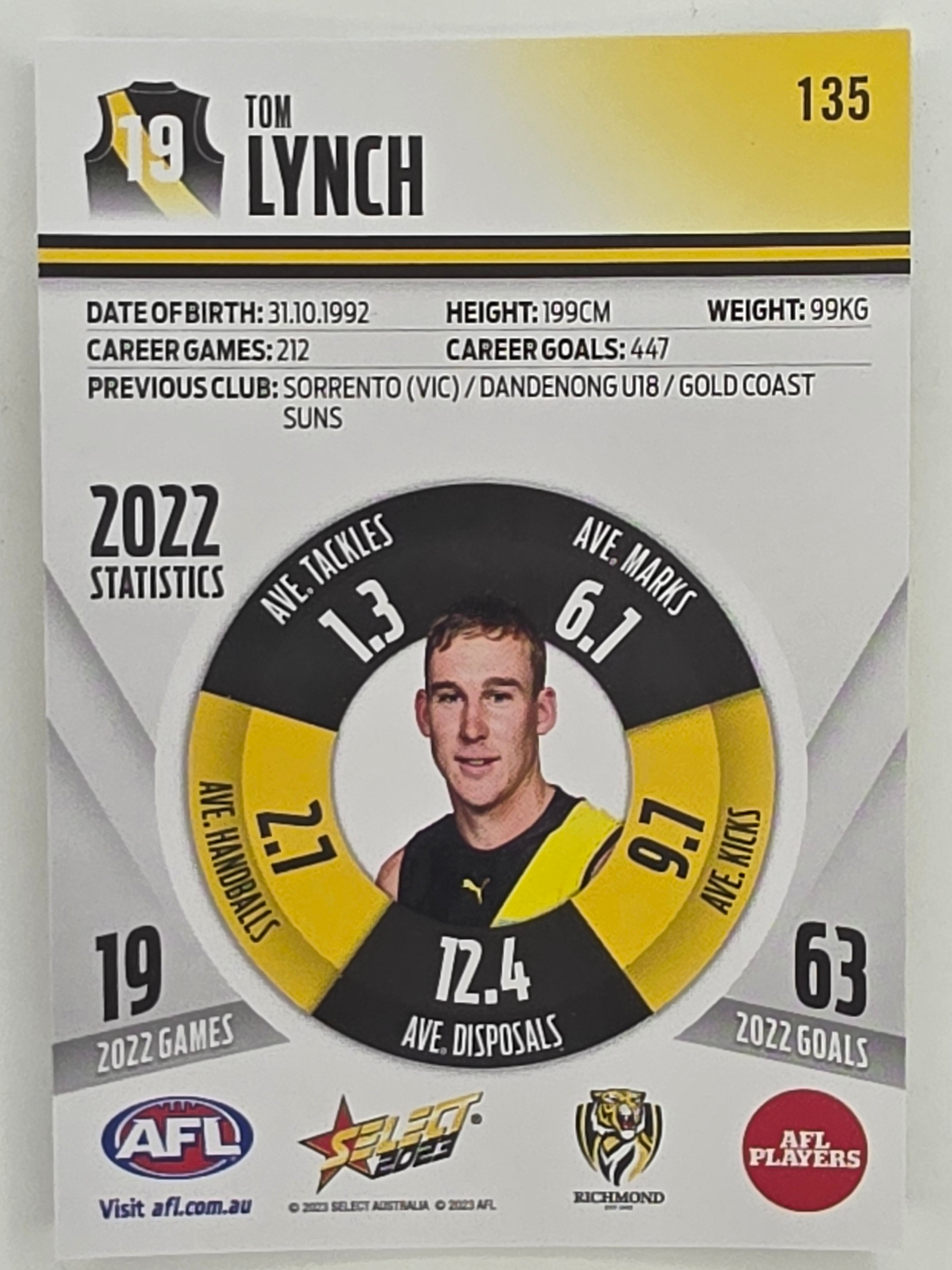 AFL 2023 Footy Stars Parallel Colour Spots #135 Tom Lynch Richmond Tigers