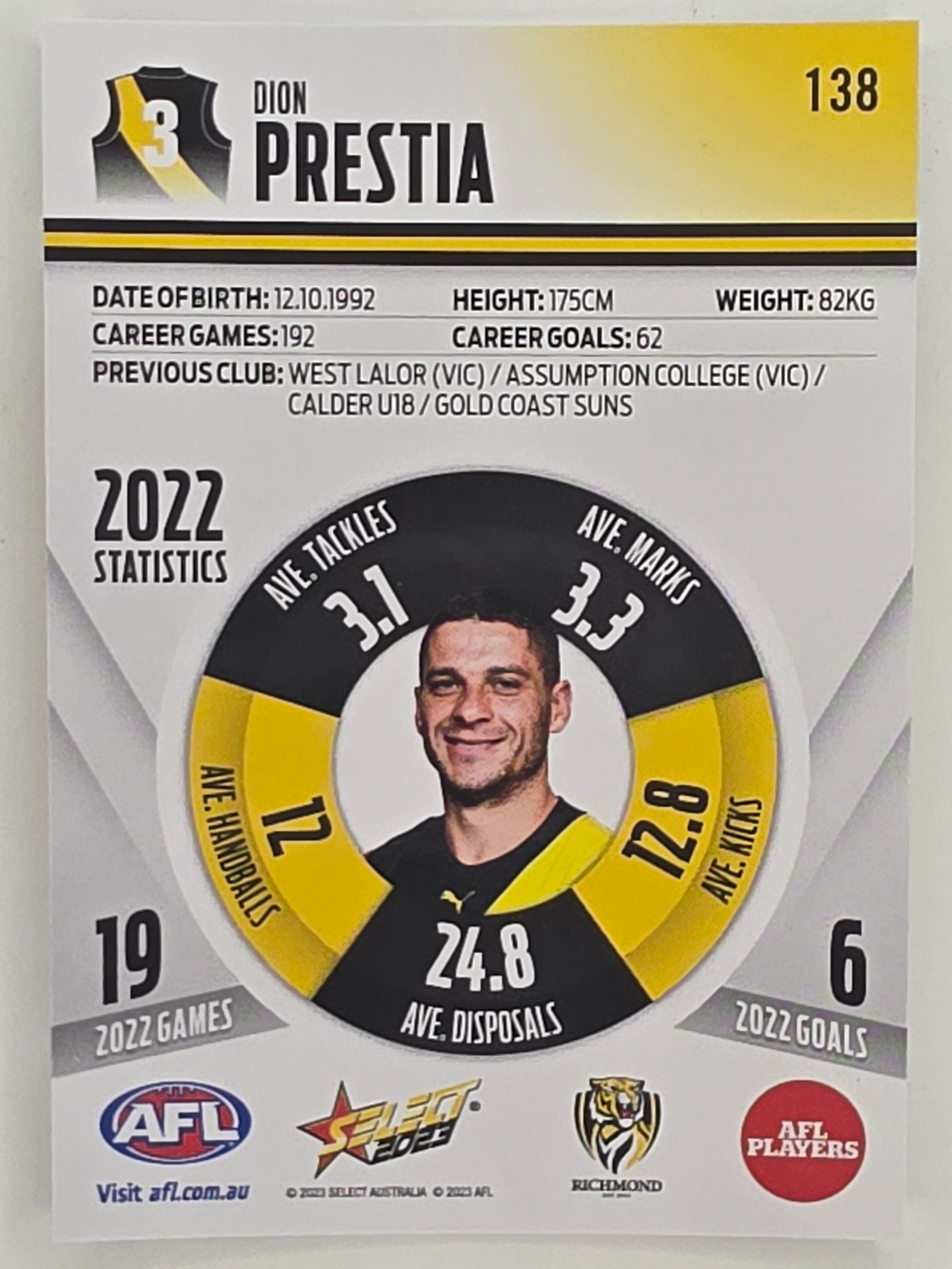 AFL 2023 Footy Stars Parallel Colour Spots #138 Dion Prestia Richmond Tigers