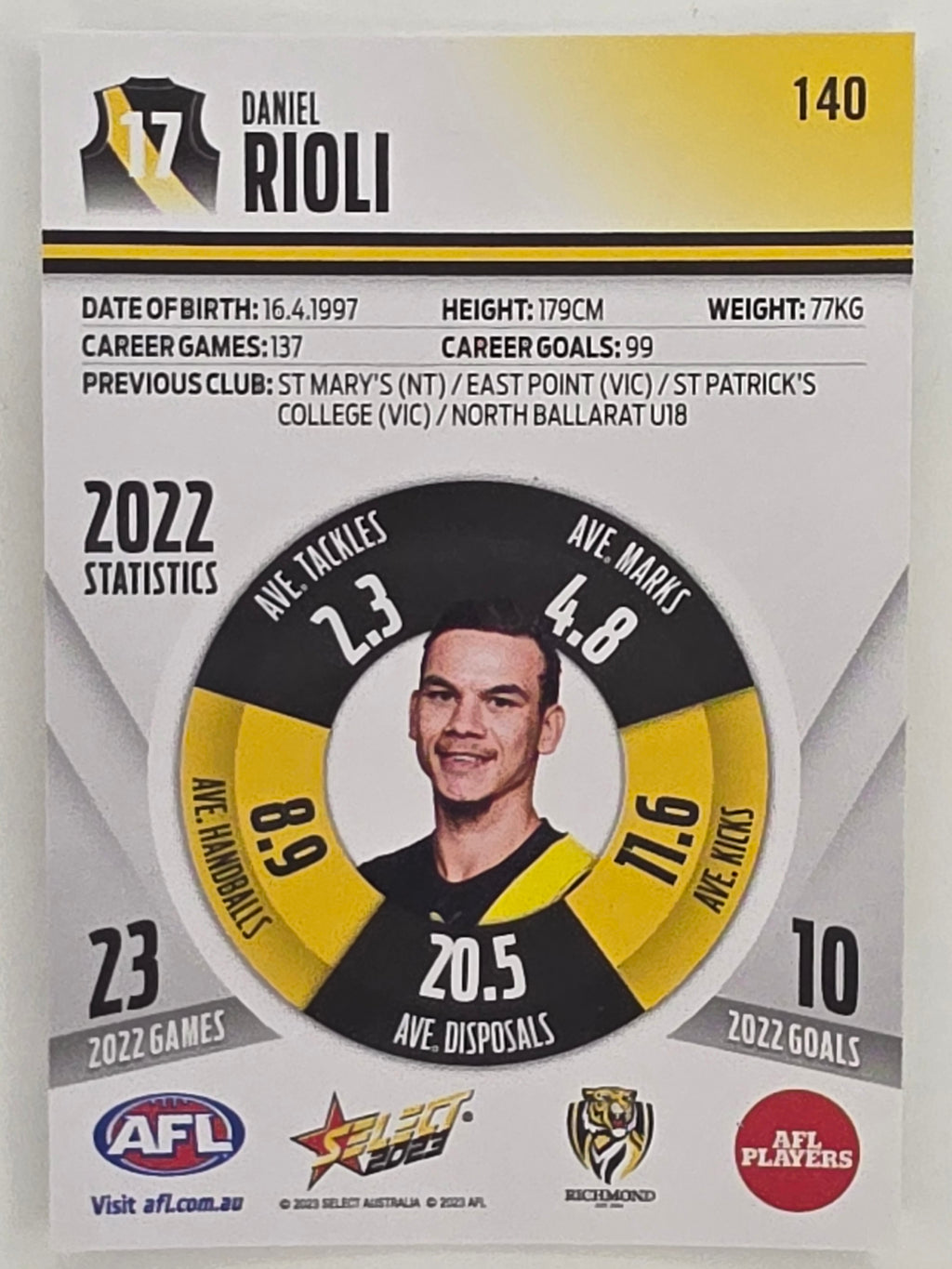 AFL 2023 Footy Stars Parallel Colour Spots #140 Daniel Rioli Richmond Tigers