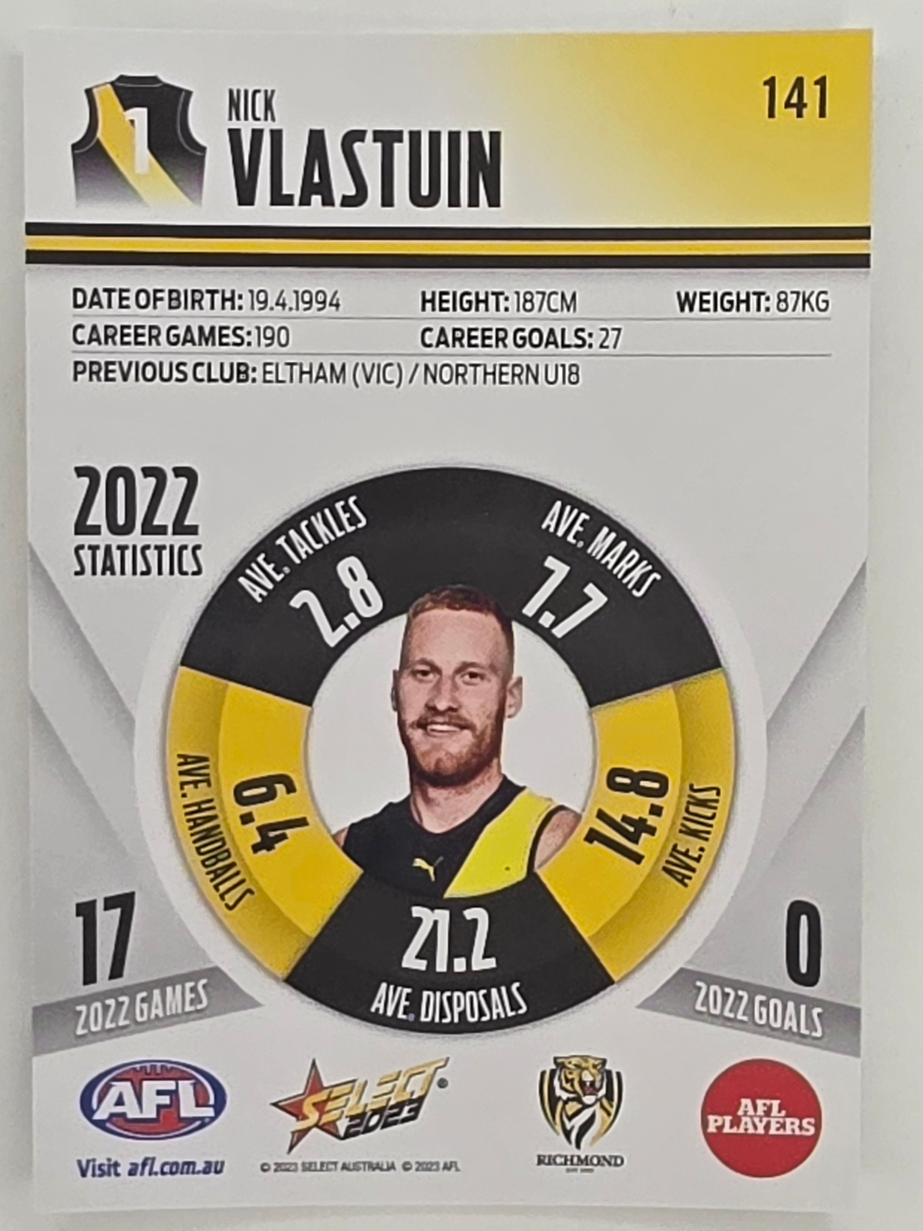 AFL 2023 Footy Stars Parallel Colour Spots #141 Nick Vlastuin Richmond Tigers
