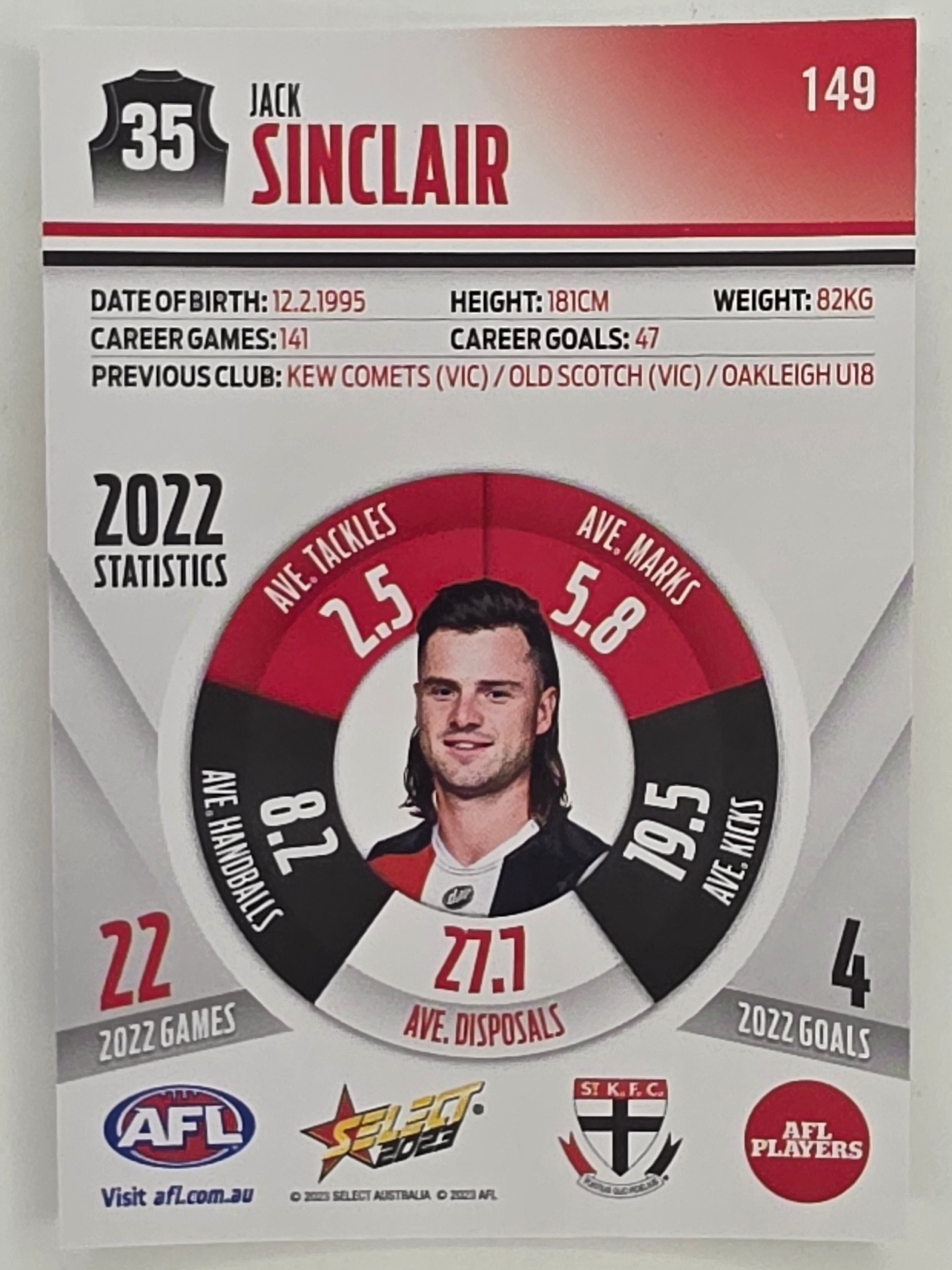 AFL 2023 Footy Stars Parallel Colour Spots #149 Jack Sinclair St Kilda Saints
