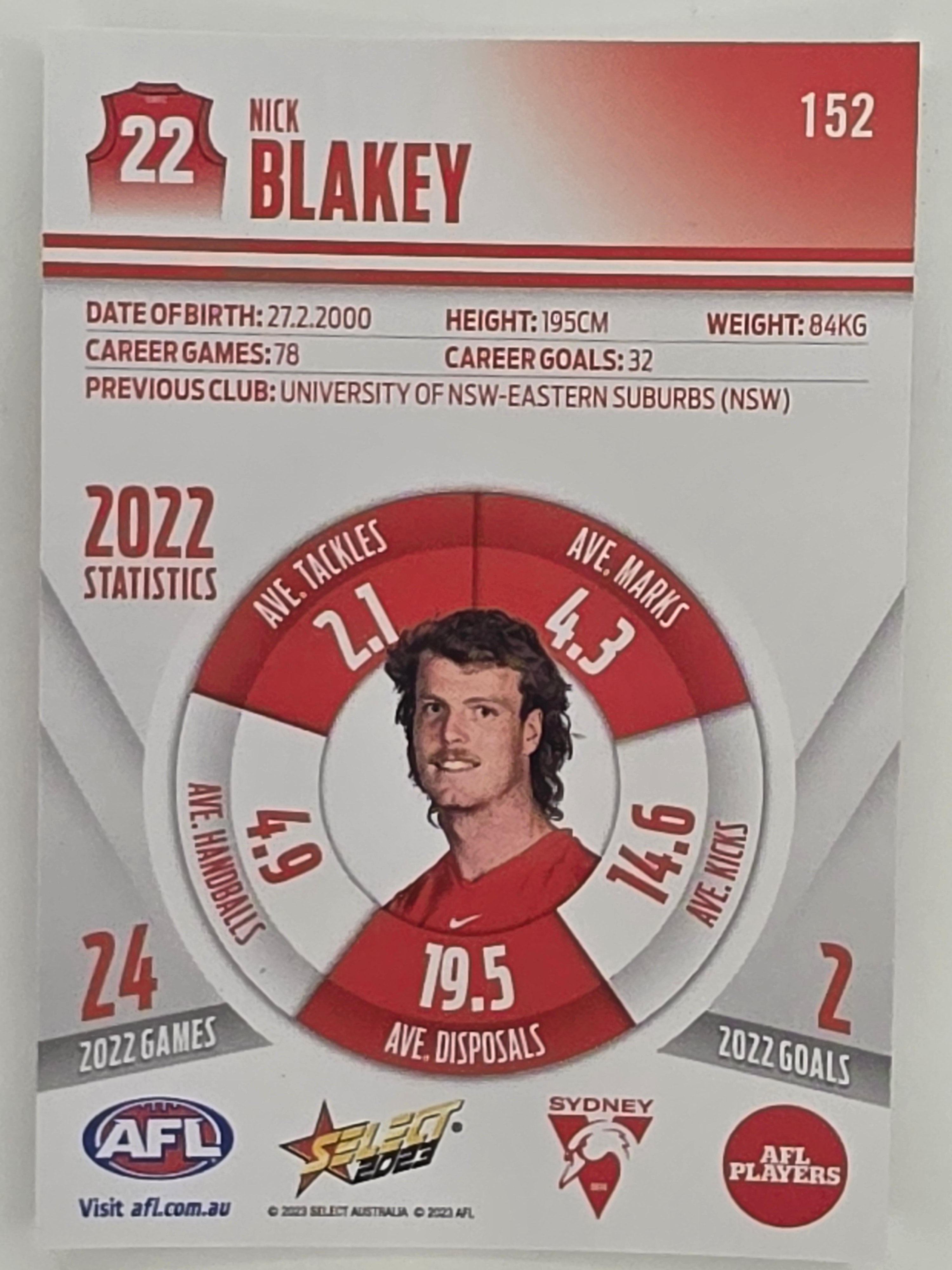 AFL 2023 Footy Stars Parallel Colour Spots #152 Nick Blakey Sydney Swans