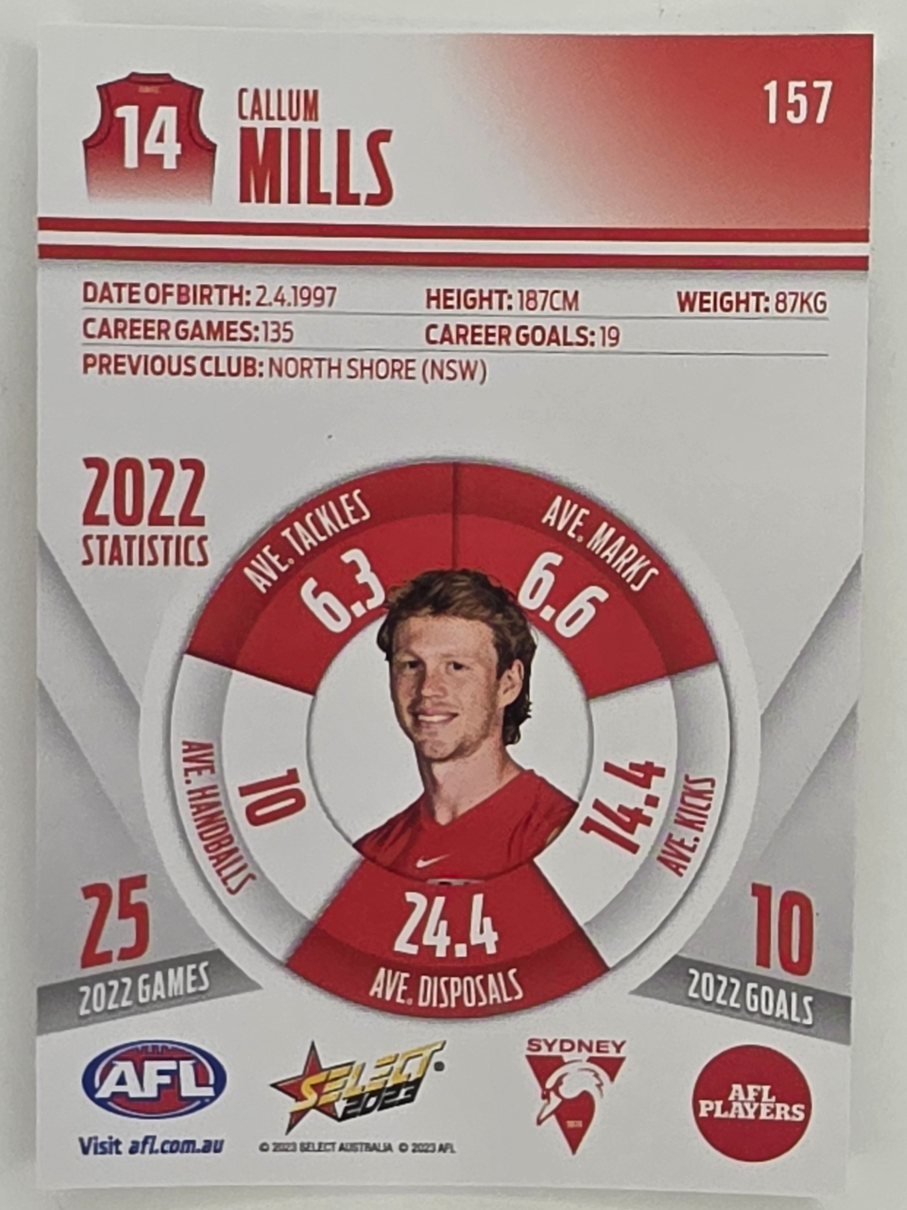 AFL 2023 Footy Stars Parallel Colour Spots #157 Callum Mills Sydney Swans