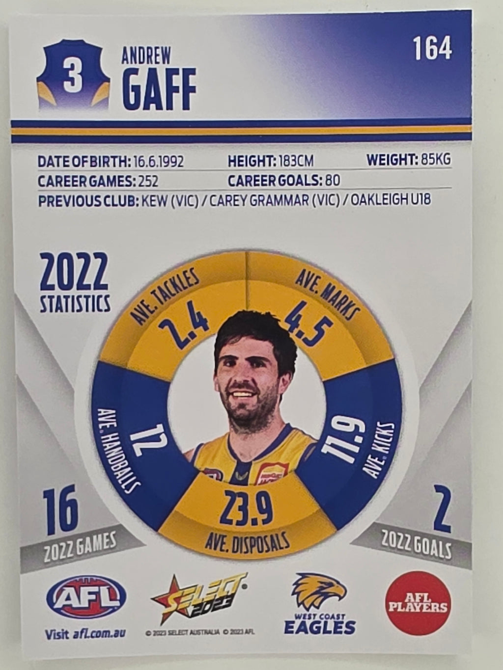 AFL 2023 Footy Stars Parallel Colour Spots #164 Andrew Gaff West Coast Eagles