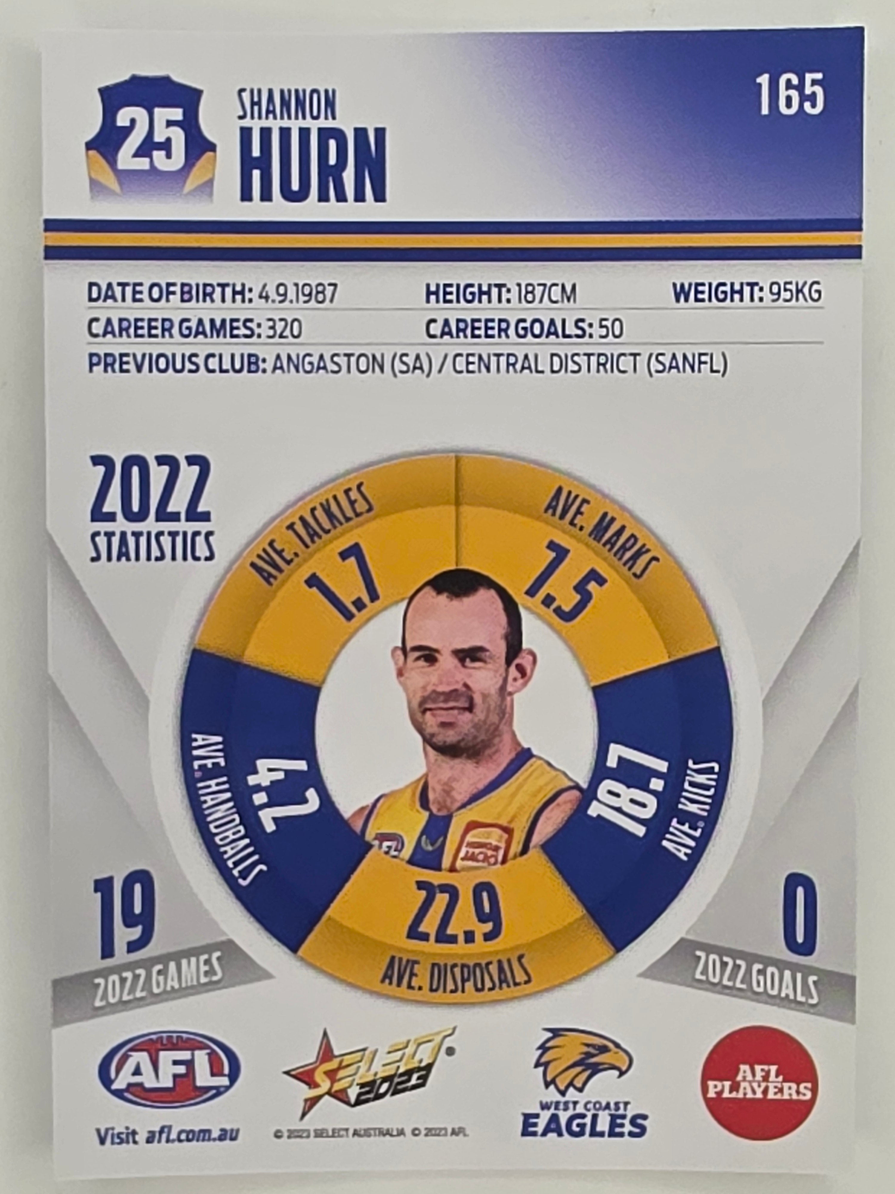 AFL 2023 Footy Stars Parallel Colour Spots #165 Shannon Hurn West Coast Eagles
