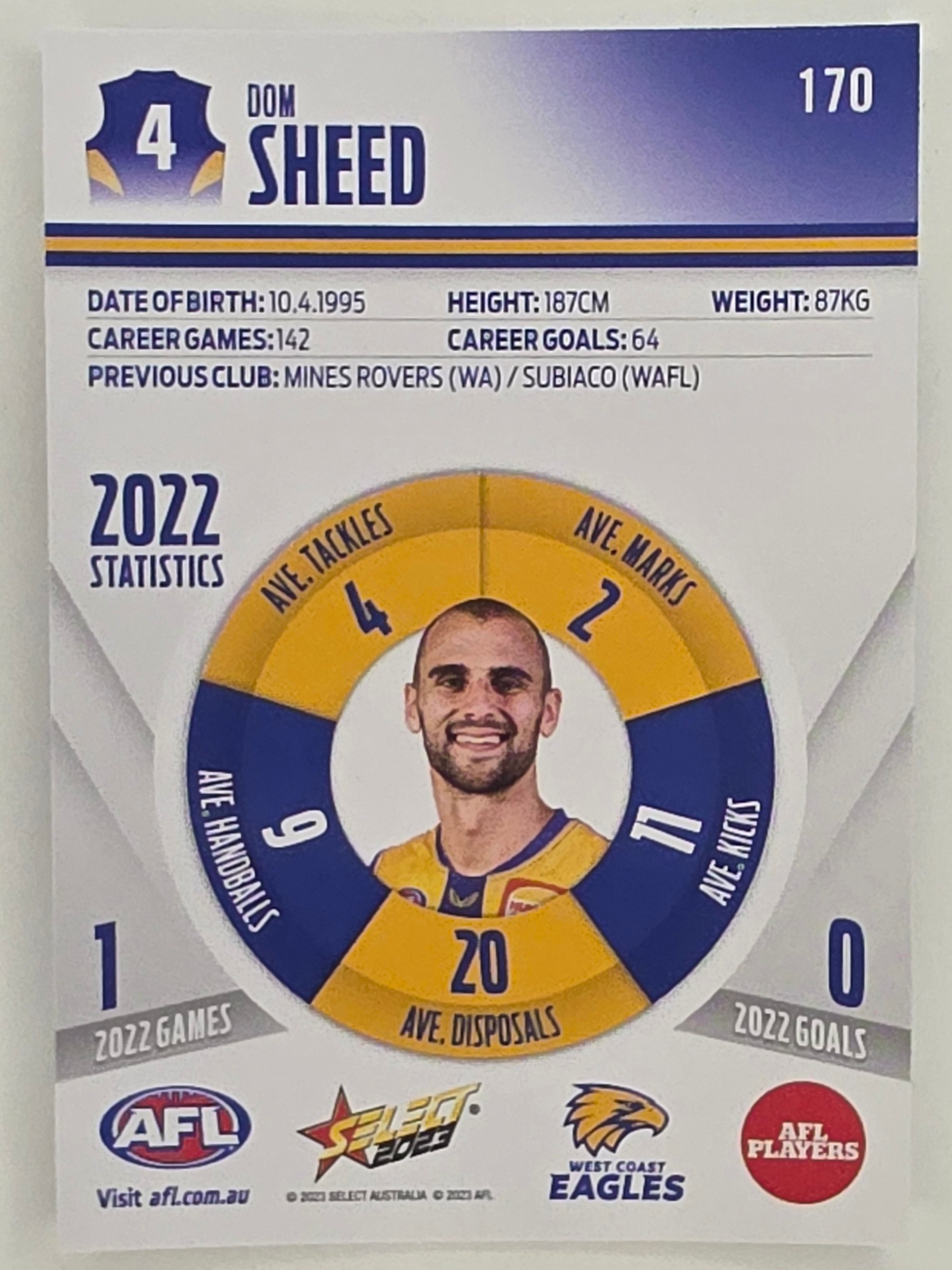AFL 2023 Footy Stars Parallel Colour Spots #170 Dom Sheed West Coast Eagles