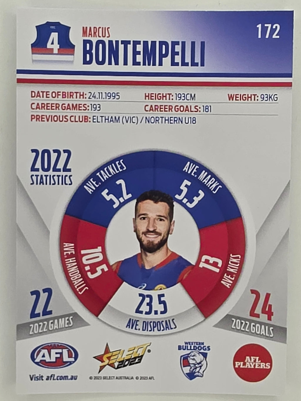 AFL 2023 Footy Stars Parallel Colour Spots #172 Marcus Bontempelli Western Bulldogs