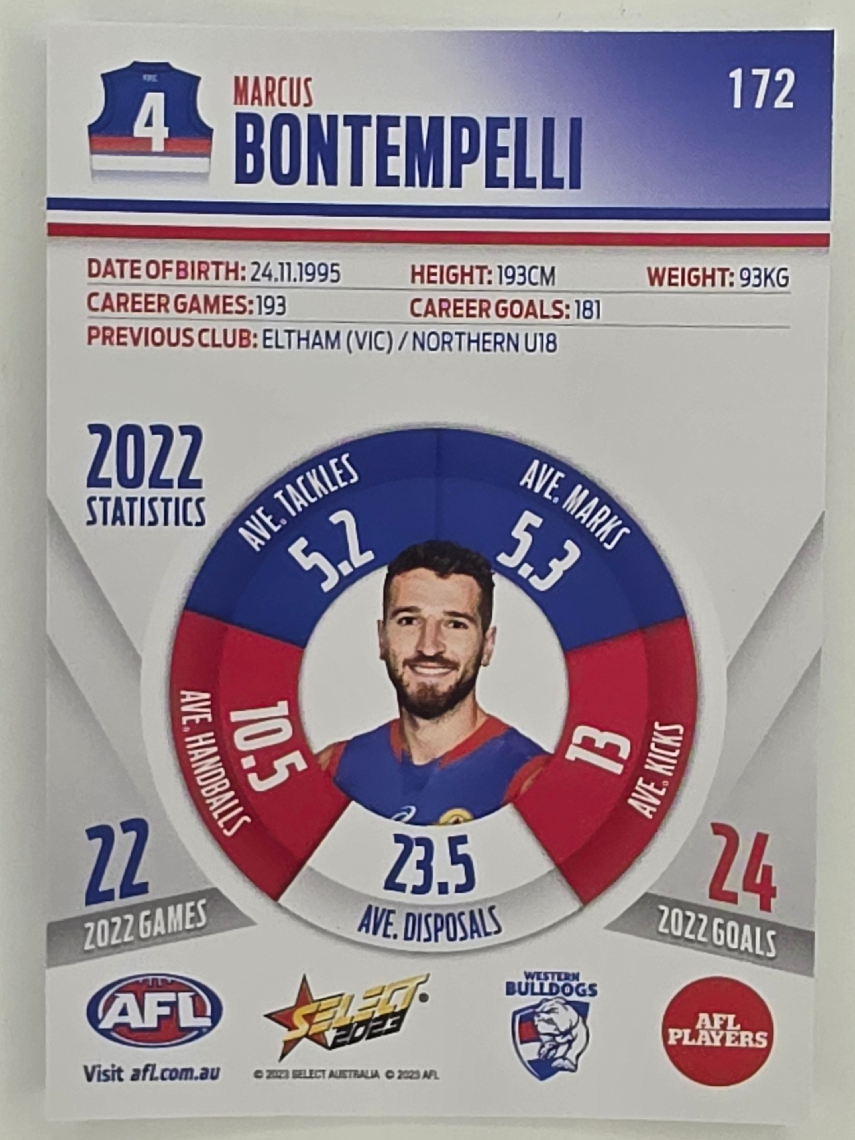 AFL 2023 Footy Stars Parallel Colour Spots #172 Marcus Bontempelli Western Bulldogs