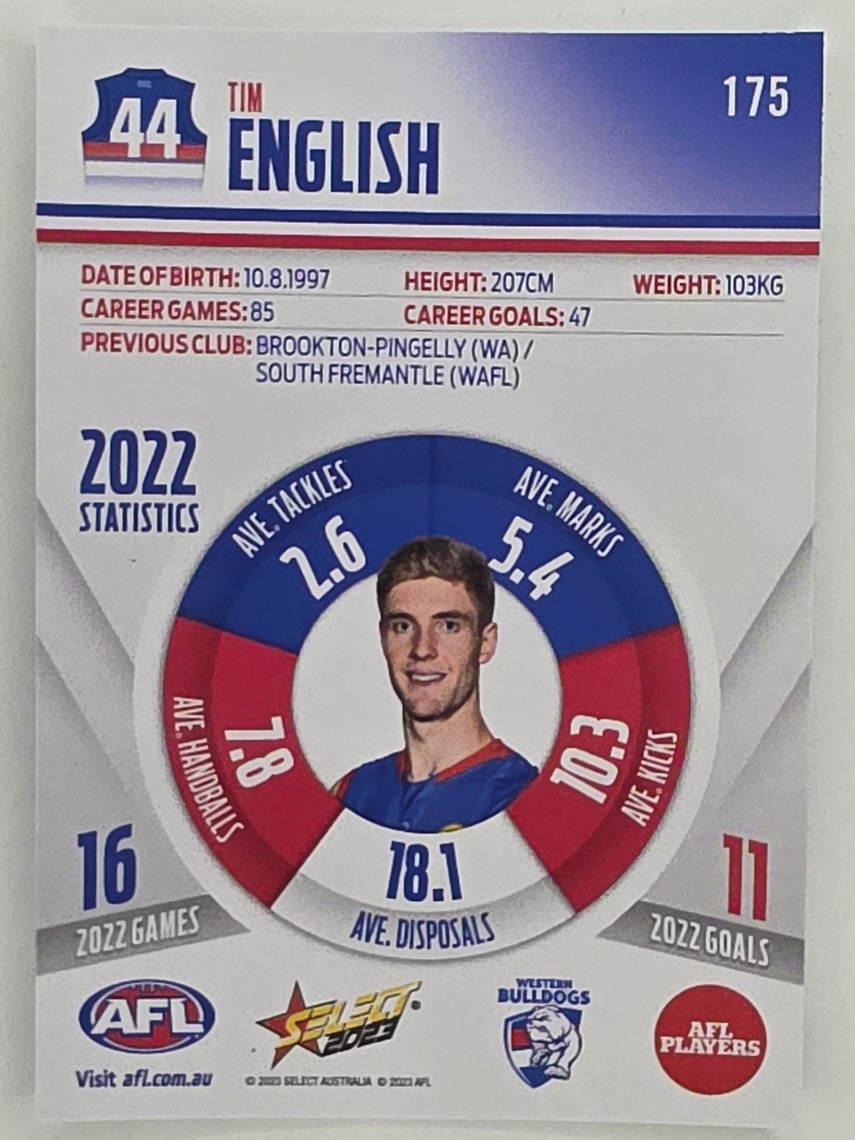 AFL 2023 Footy Stars Parallel Colour Spots #175 Tim English Western Bulldogs